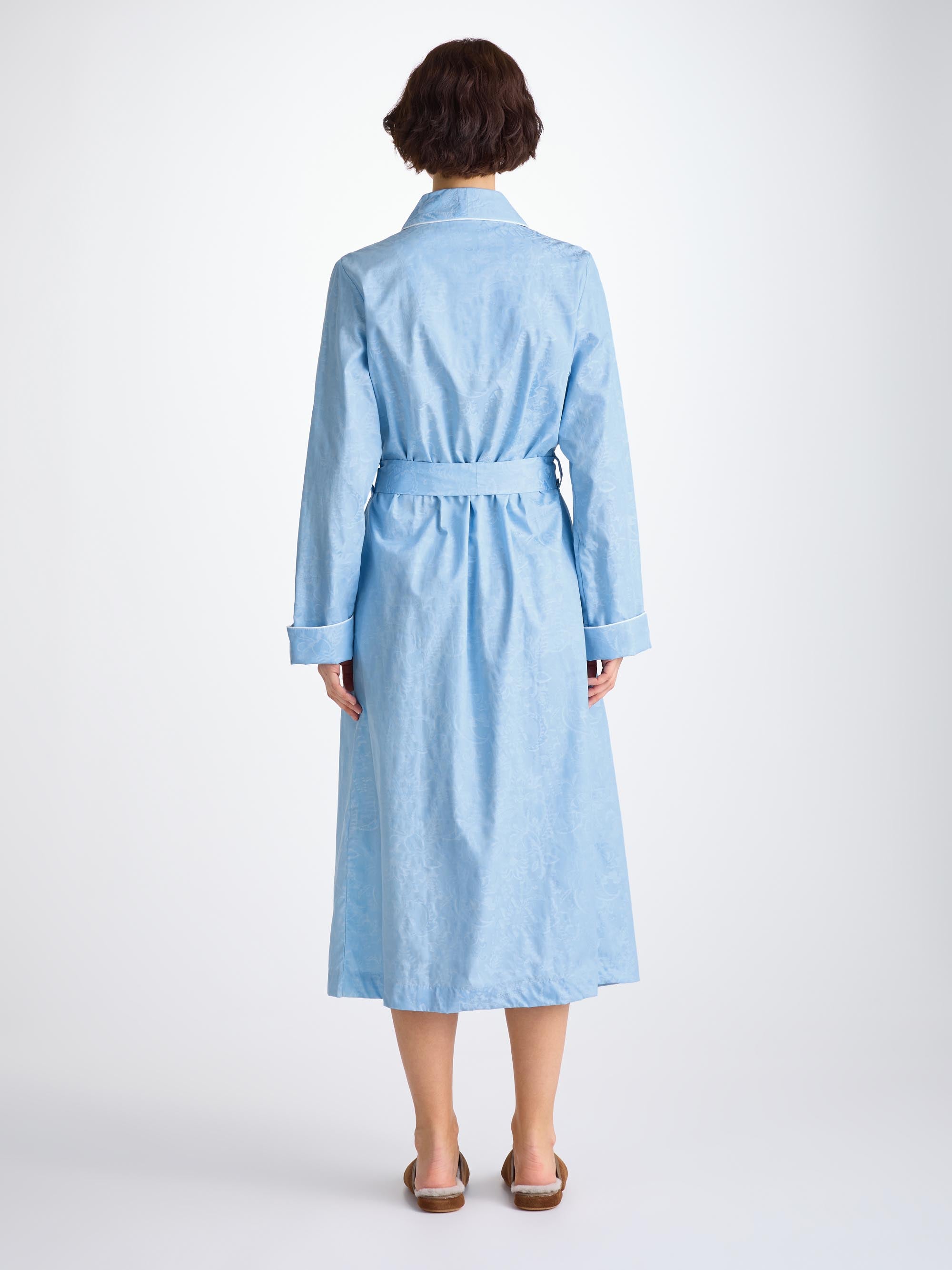 Women's Dressing Gown Cotton Jacquard Light Blue Jungle Paisley Pattern