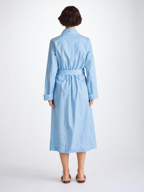 Women's Dressing Gown Cotton Jacquard Light Blue Jungle Paisley Pattern