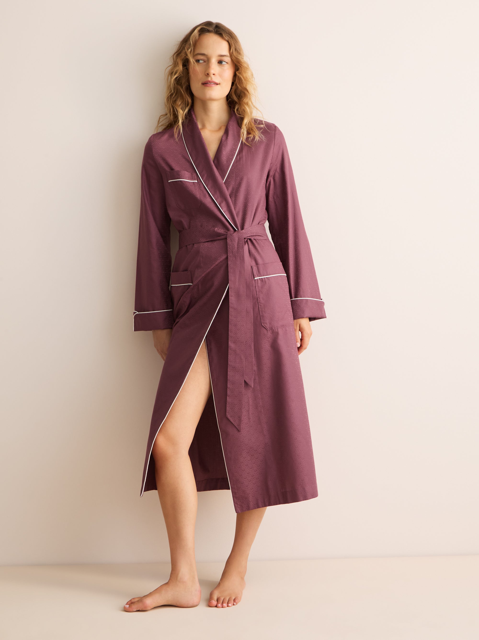 Paris Cotton Jacquard Dressing Gown Roan Rouge Damask