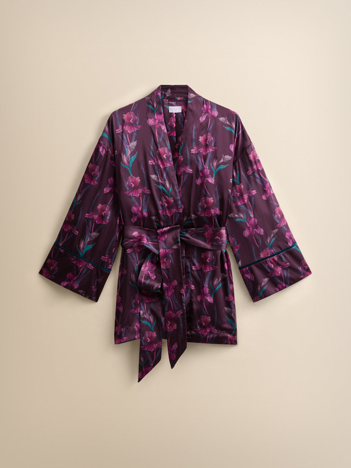 Brindisi Silk Short Dressing Gown Dark Wine Iris
