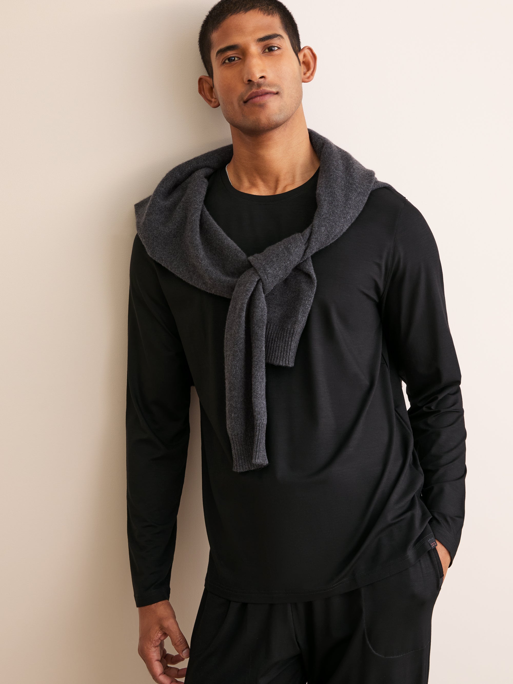 Men's Long Sleeve T-Shirt Basel Micro Modal Stretch Black