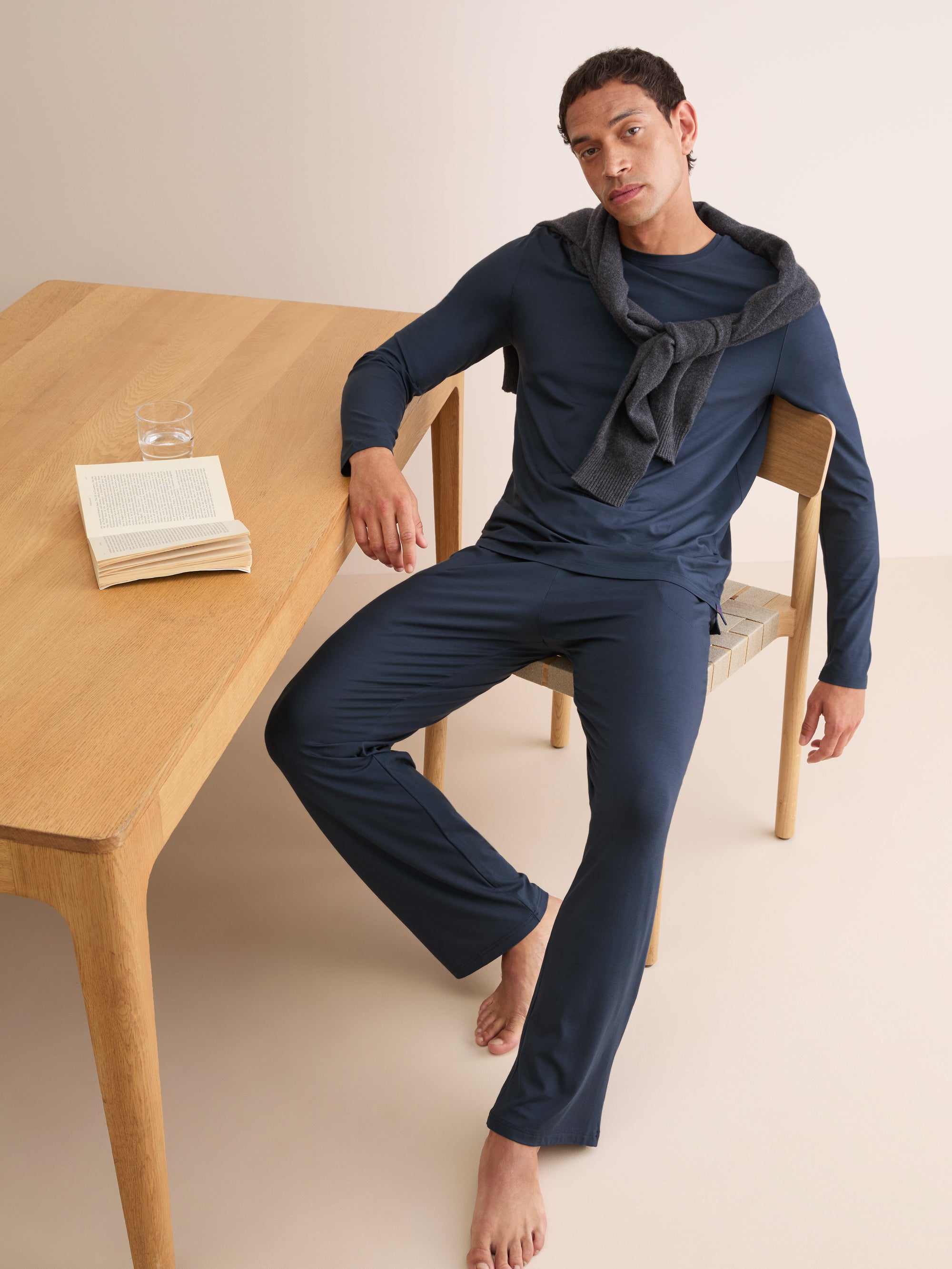 Men's Long Sleeve T-Shirt Basel Micro Modal Stretch Navy