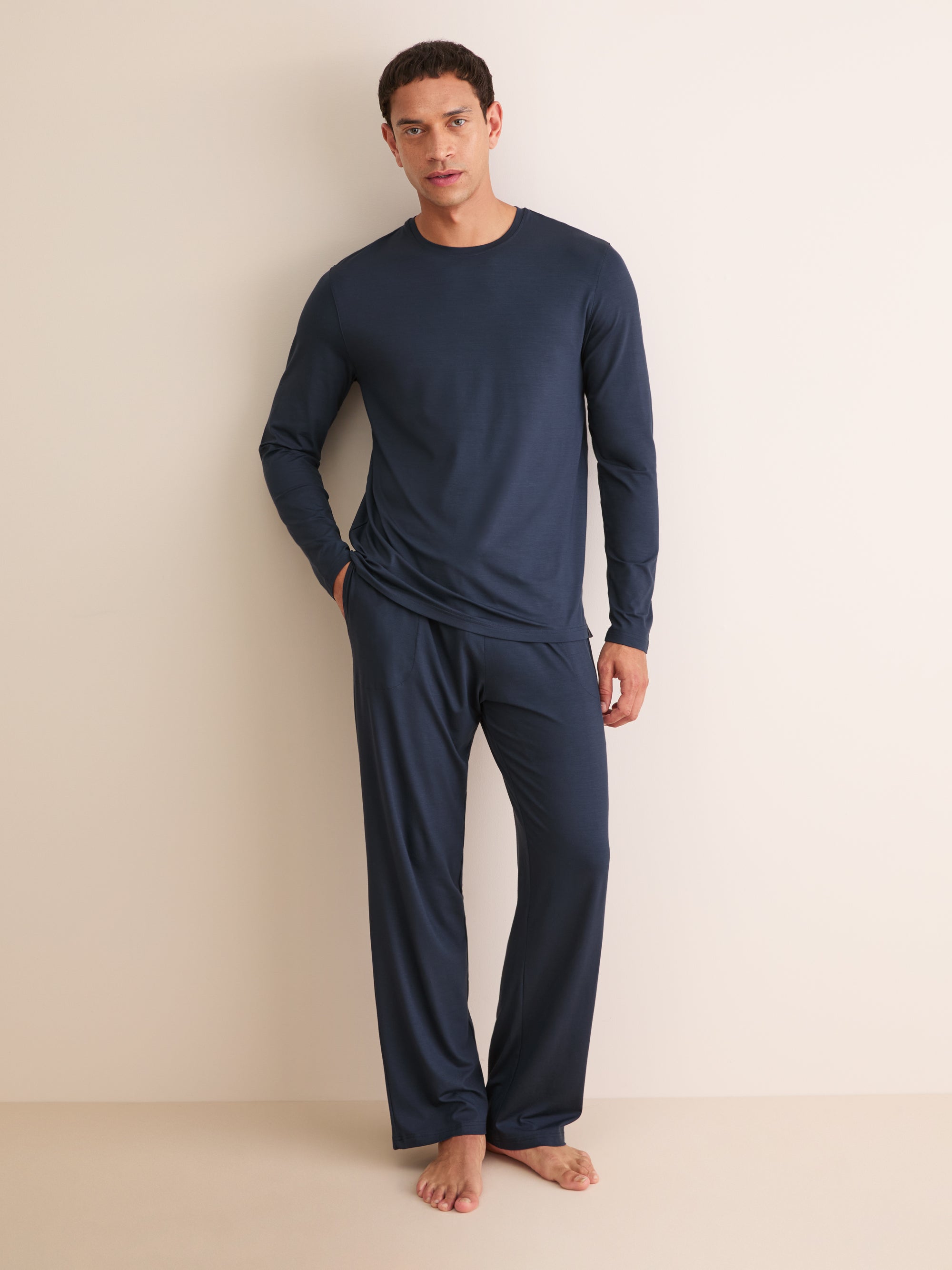Men's Long Sleeve T-Shirt Basel Micro Modal Stretch Navy