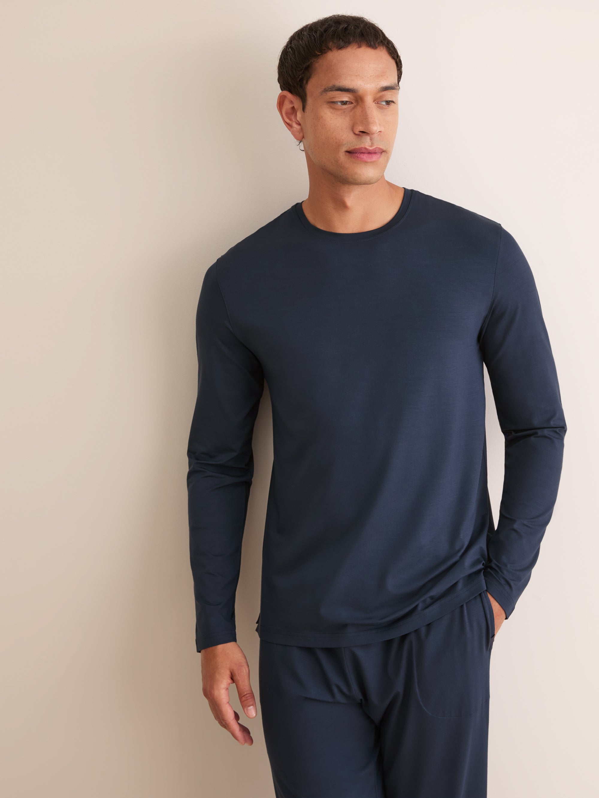 Men's Long Sleeve T-Shirt Basel Micro Modal Stretch Navy