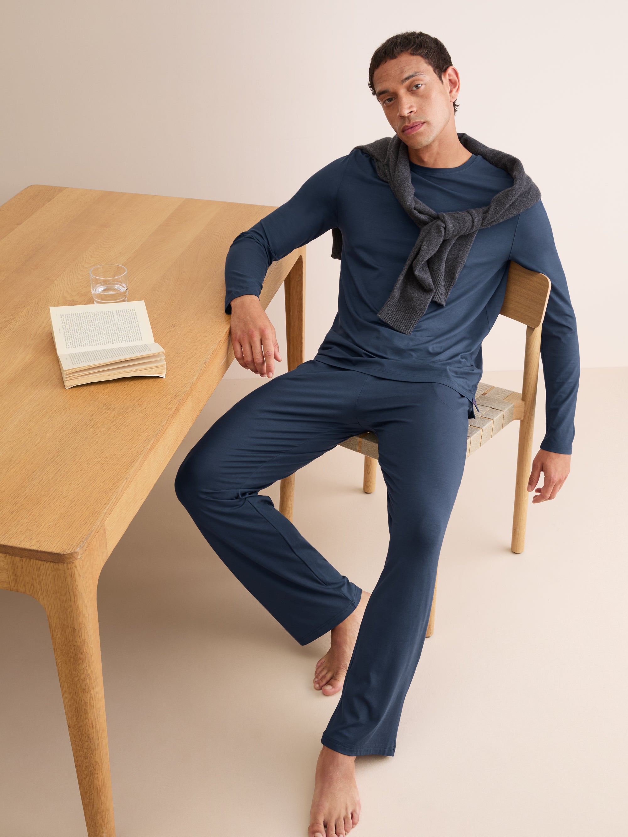 Men's Long Sleeve T-Shirt Basel Micro Modal Stretch Navy