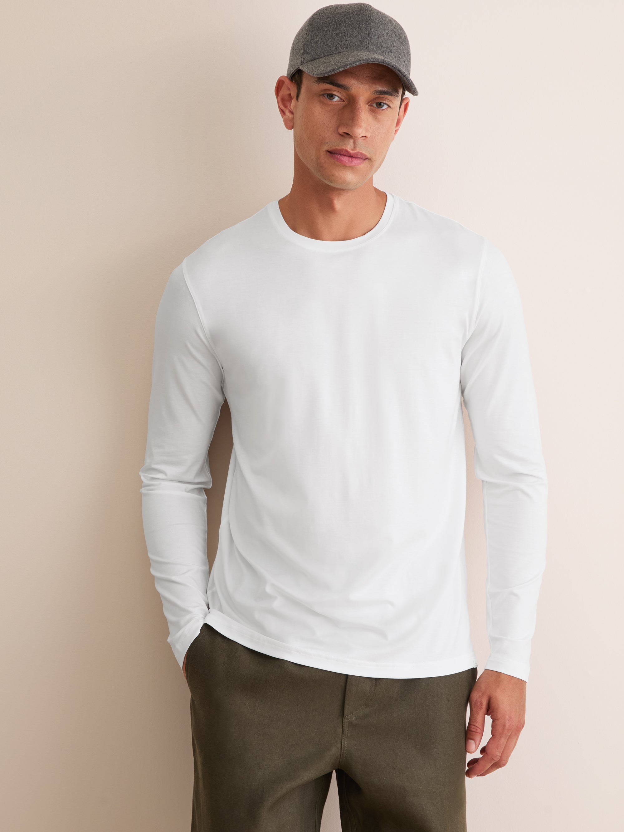 Men's Long Sleeve T-Shirt Basel Micro Modal Stretch White