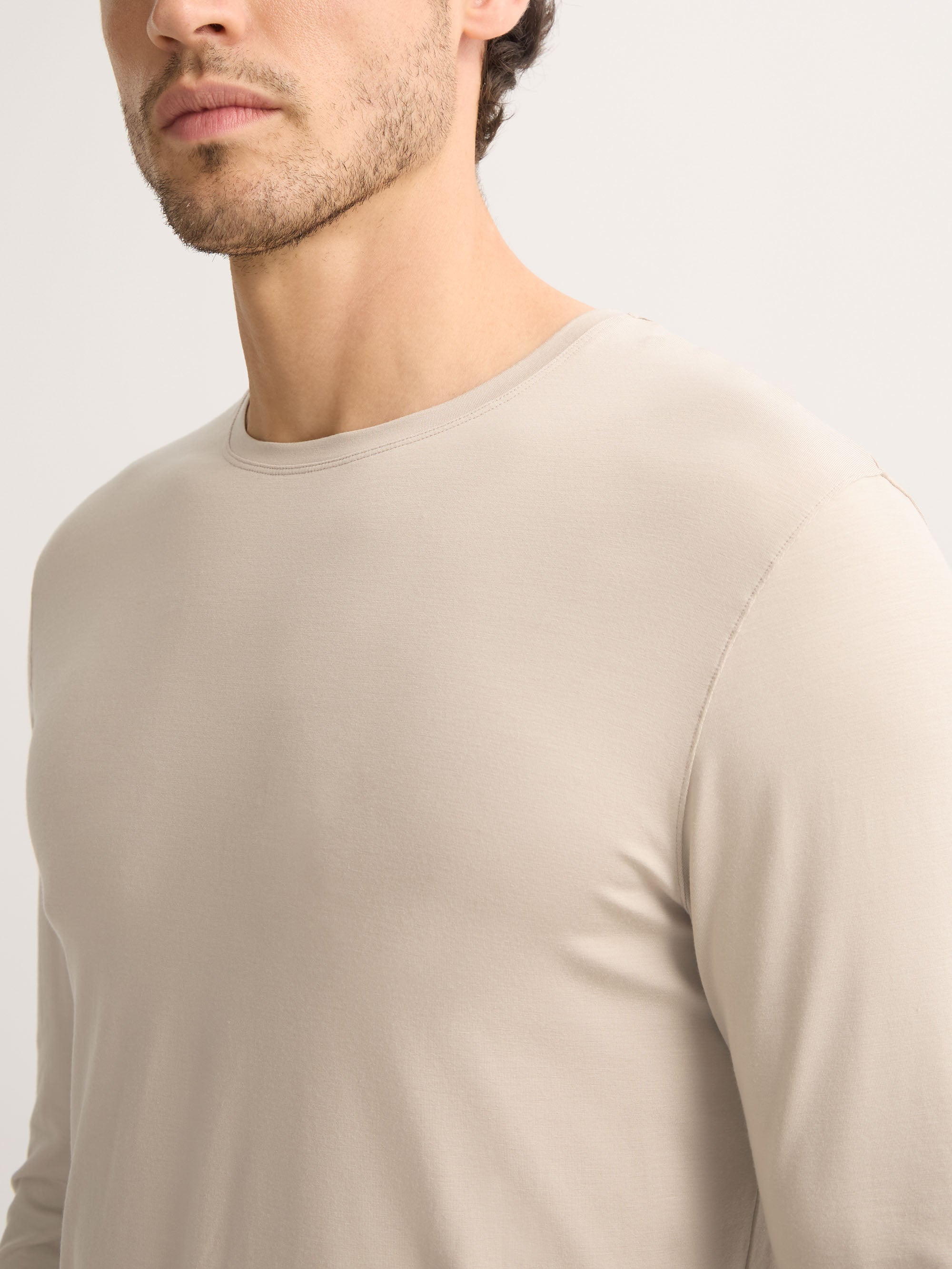 Men's Long Sleeve T-Shirt Basel Micro Modal Stretch Light Stone