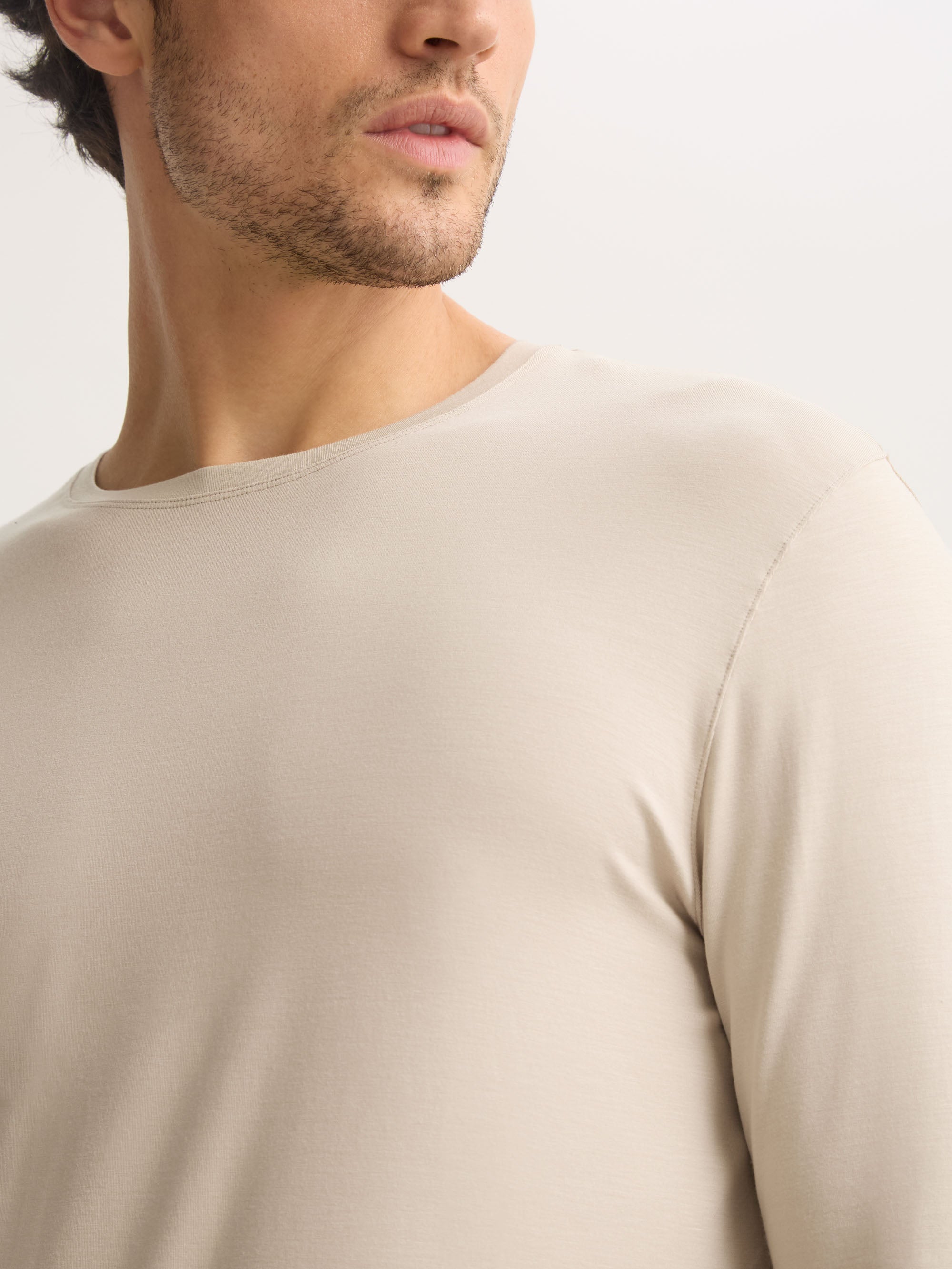 Men's Long Sleeve T-Shirt Basel Micro Modal Stretch Light Stone
