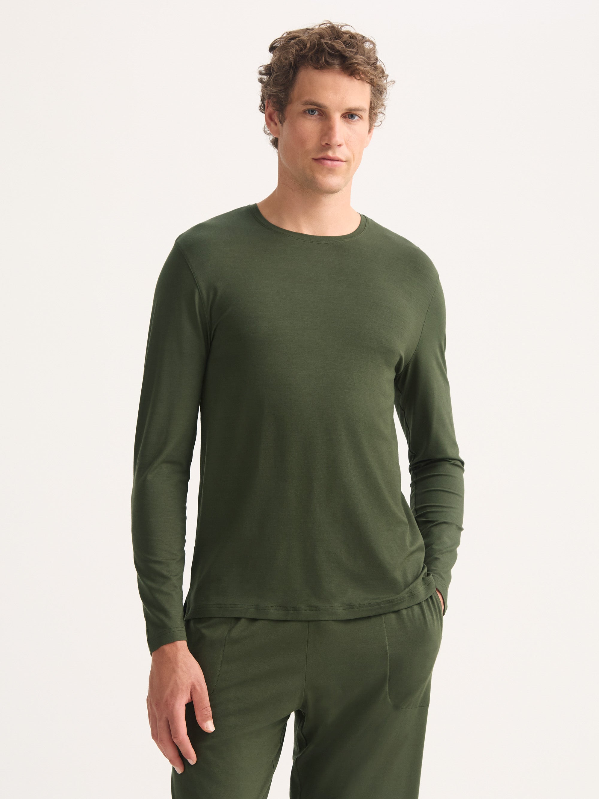 Men's Long Sleeve T-Shirt Basel Micro Modal Stretch Evergreen