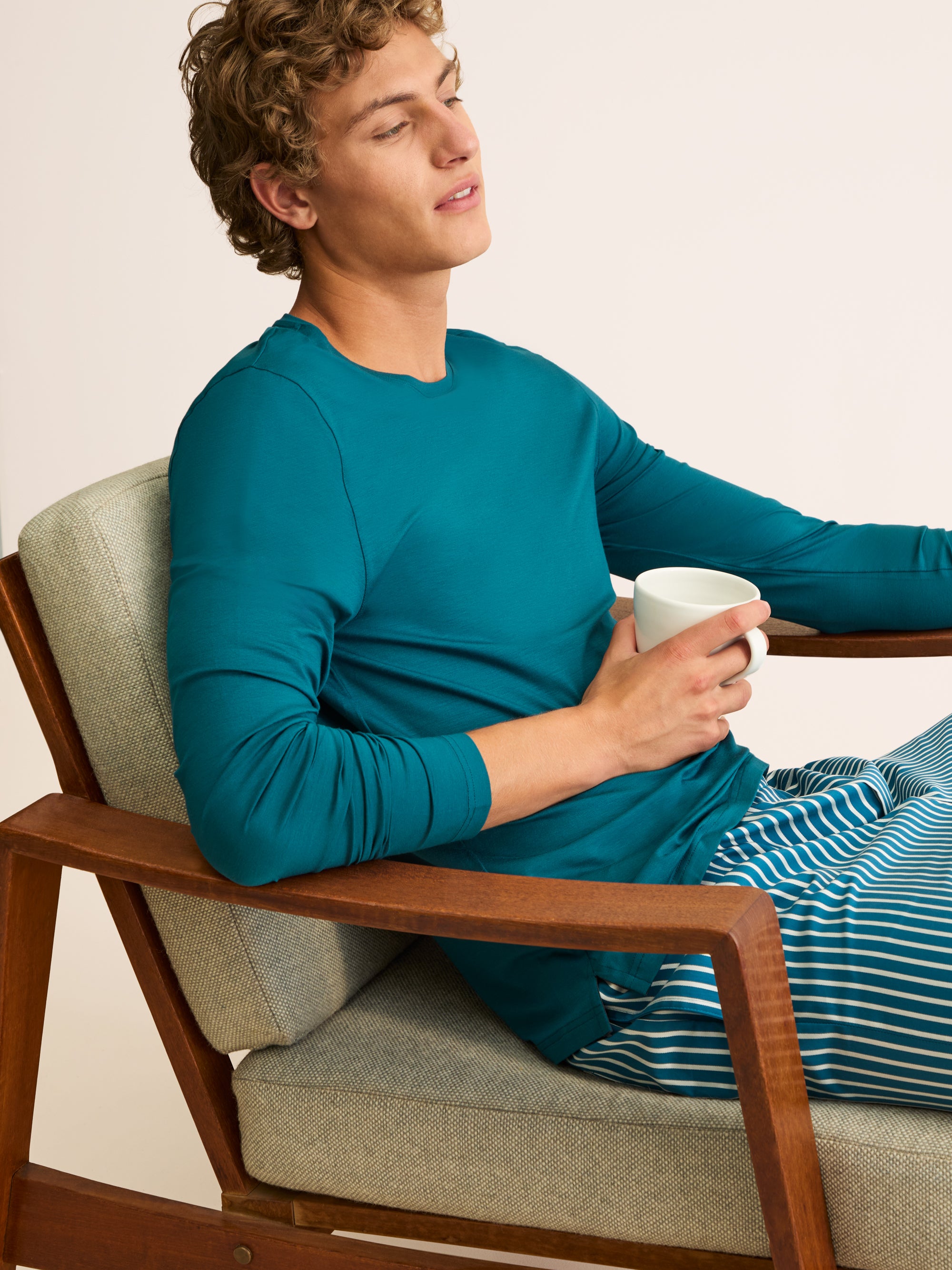 Men's Long Sleeve T-Shirt Basel Micro Modal Stretch Teal