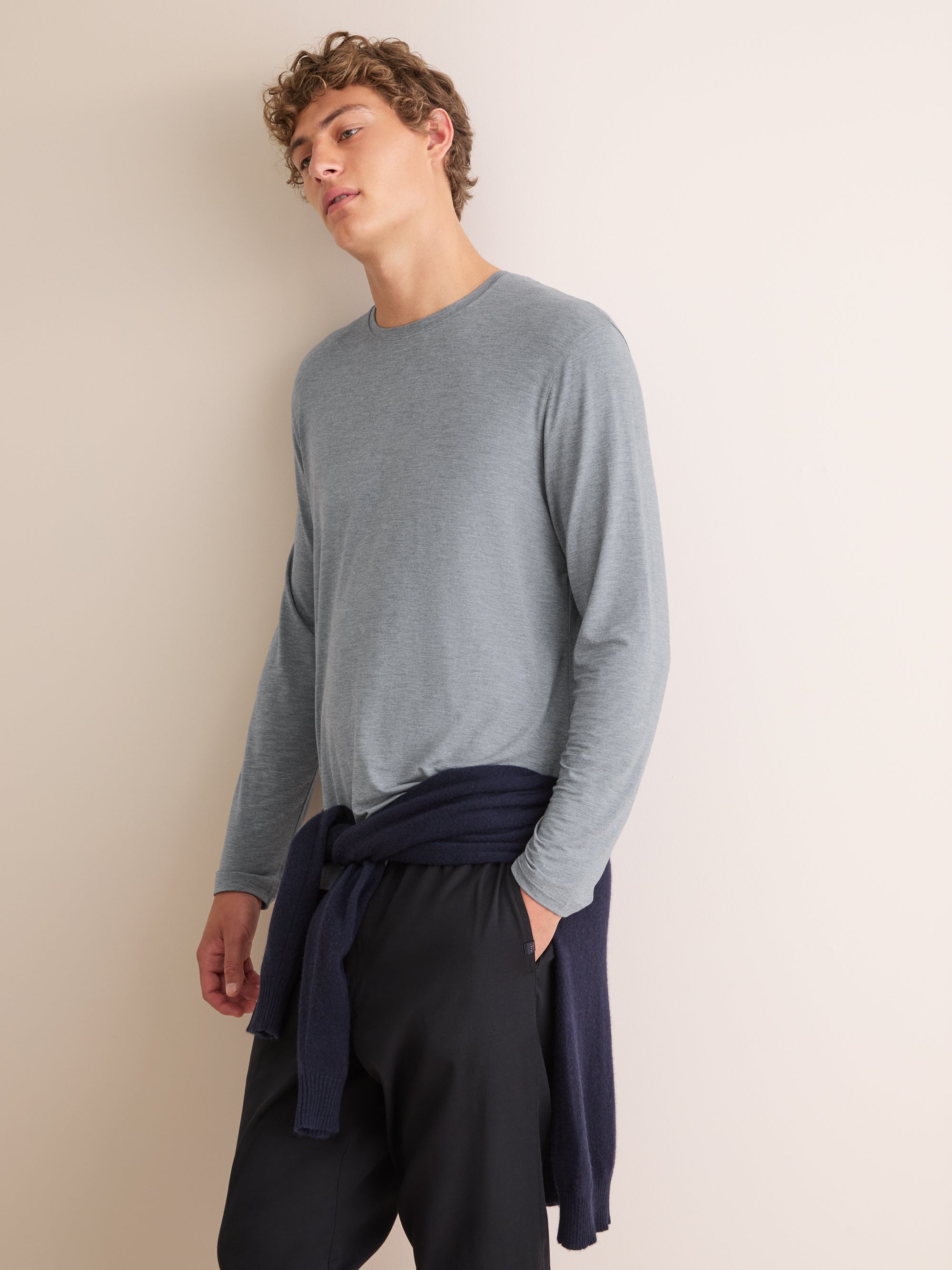 Men's Long Sleeve T-Shirt Marlowe Micro Modal Stretch Charcoal