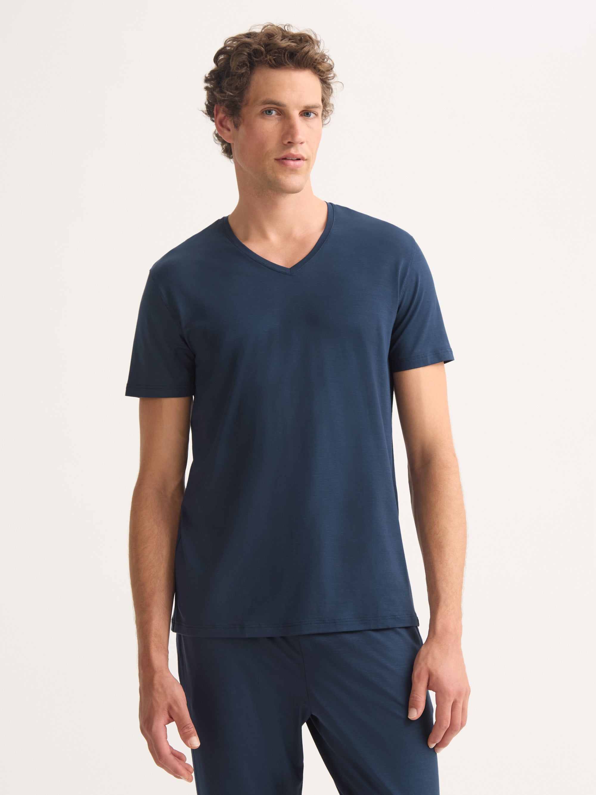 Men's V-Neck T-Shirt Basel Micro Modal Stretch Navy