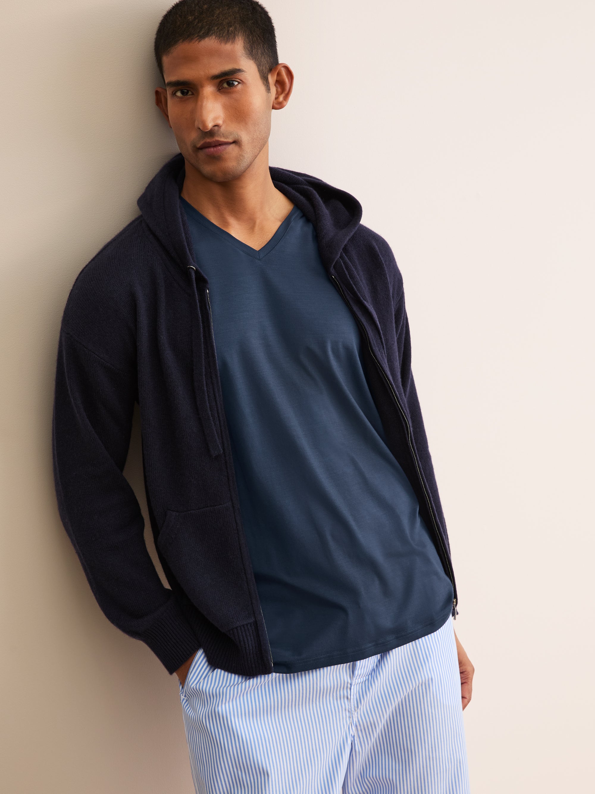 Men's V-Neck T-Shirt Basel Micro Modal Stretch Navy