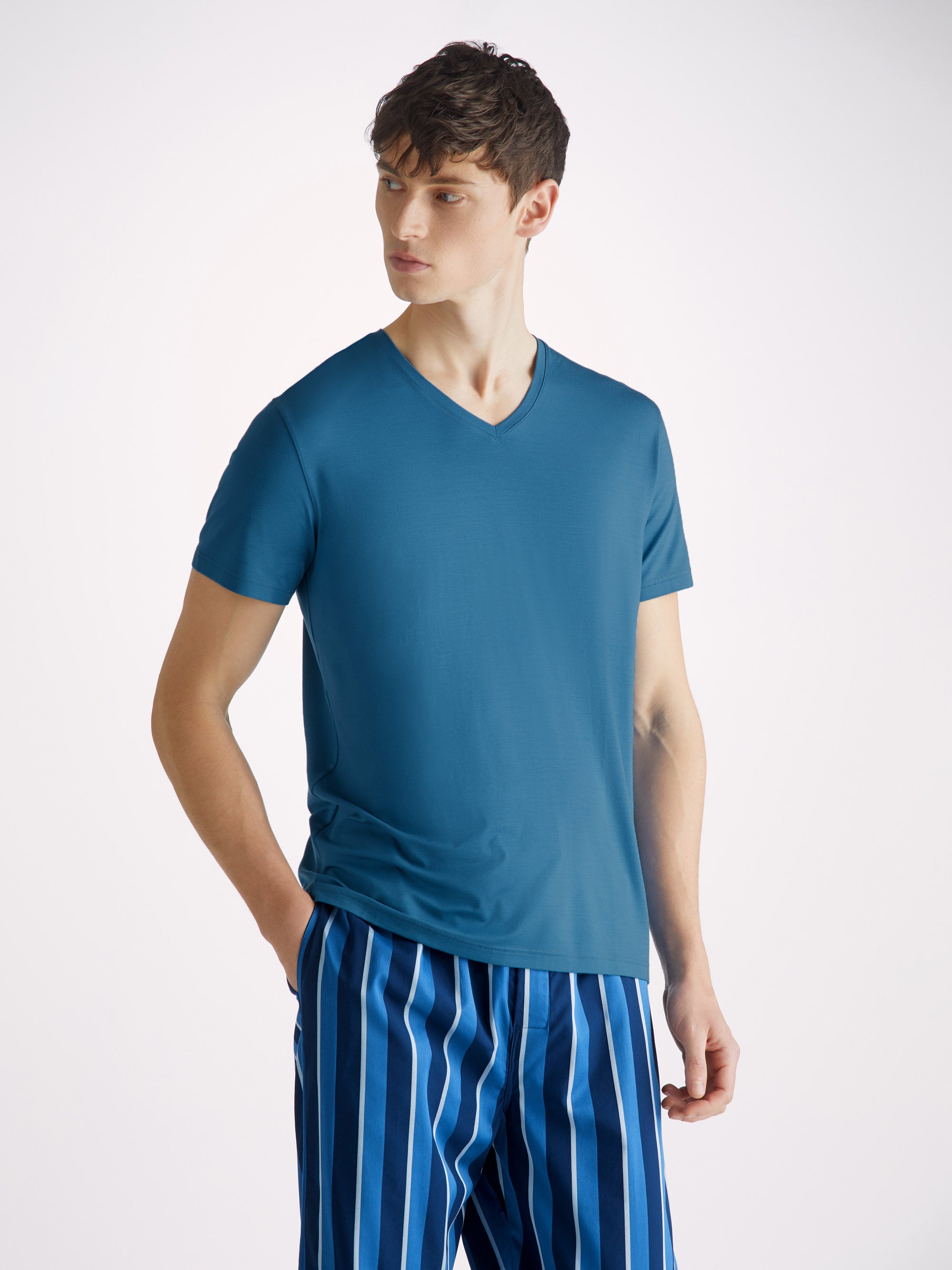 Men's V-Neck T-Shirt Basel Micro Modal Stretch Ocean