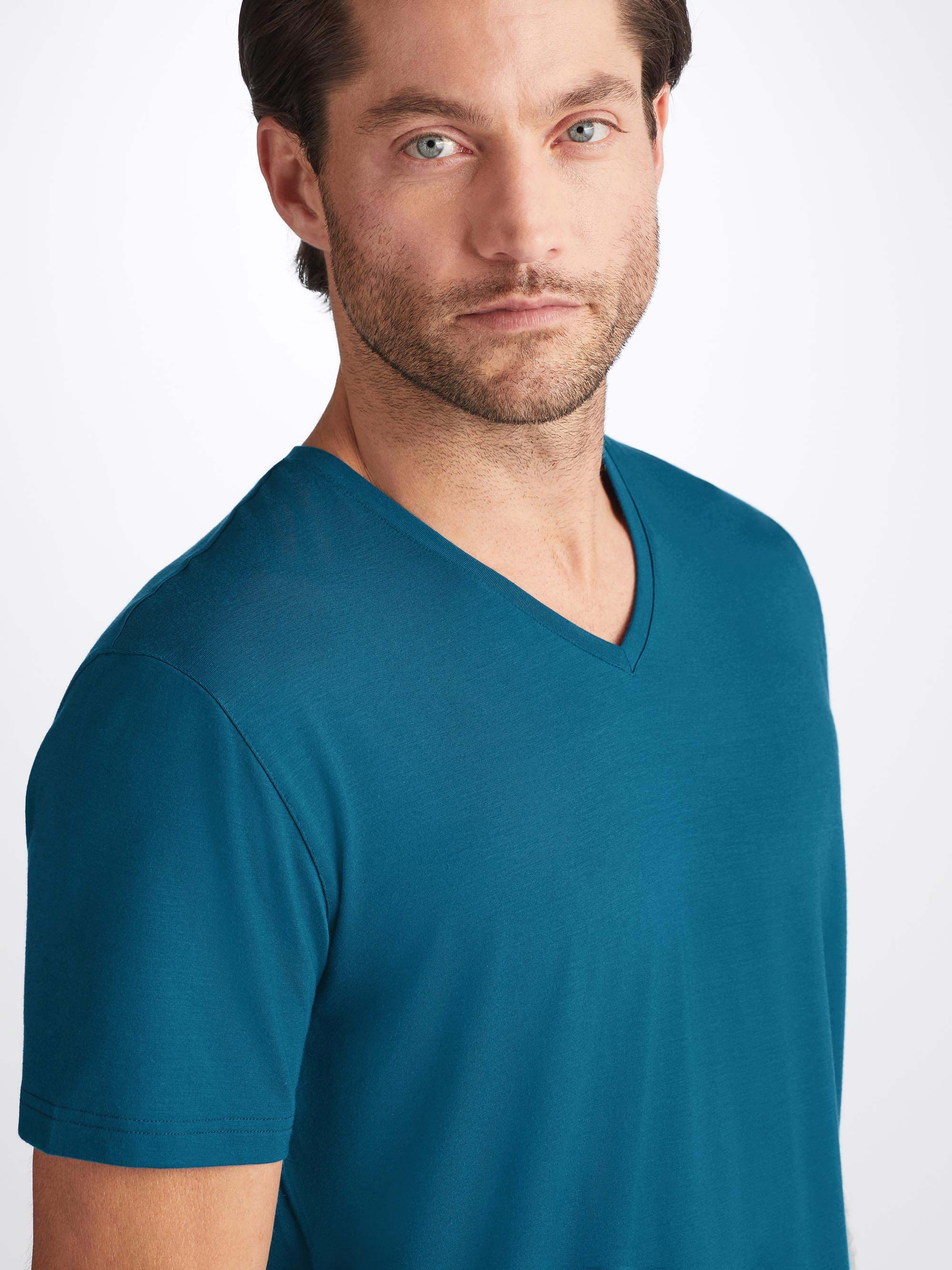 Men's V-Neck T-Shirt Basel Micro Modal Stretch Poseidon Blue
