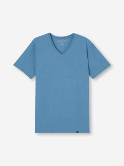 Men's V-Neck T-Shirt Basel Micro Modal Stretch Steel Blue