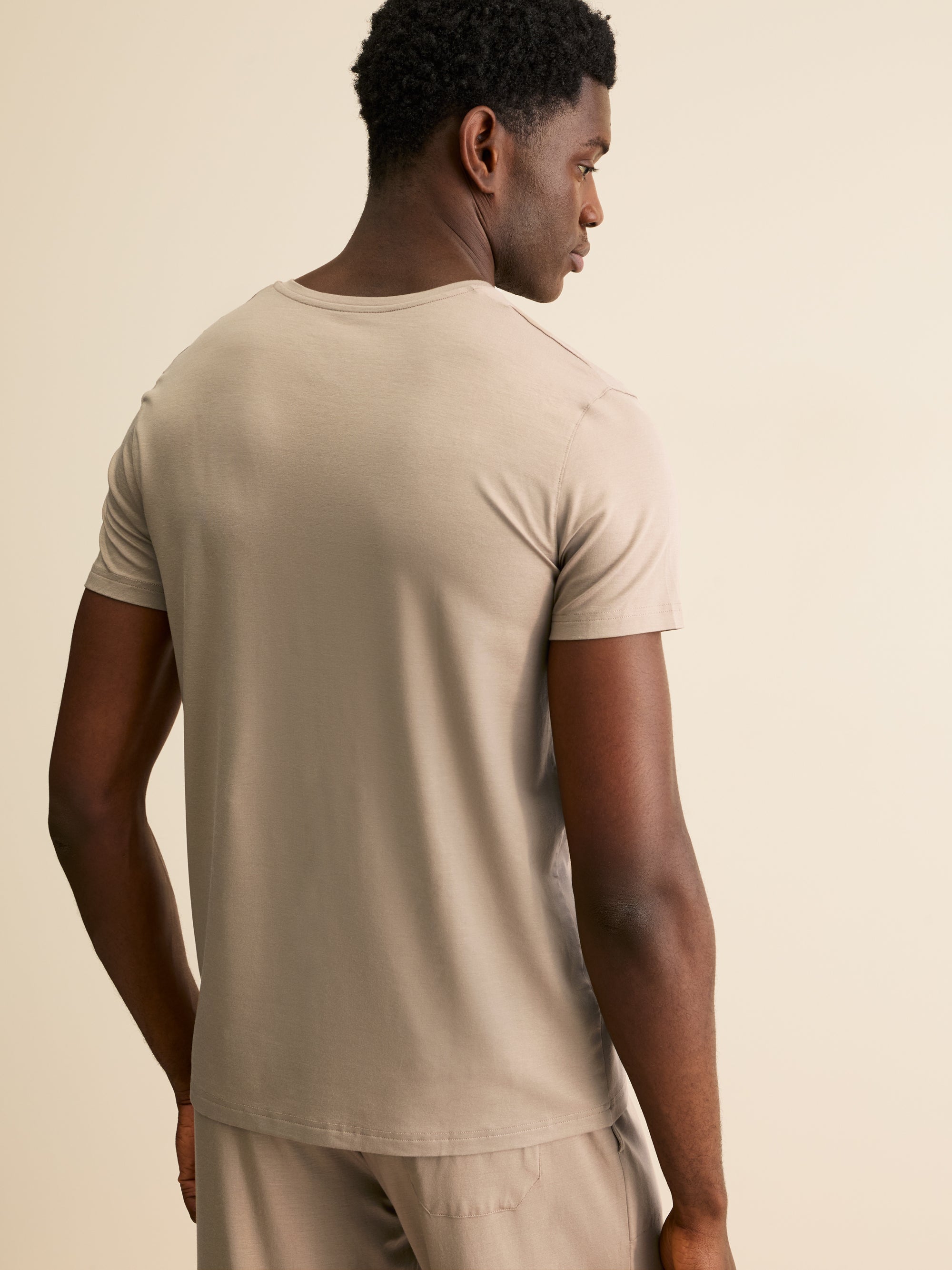 Men's V-Neck T-Shirt Basel Micro Modal Stretch Taupe | Derek Rose