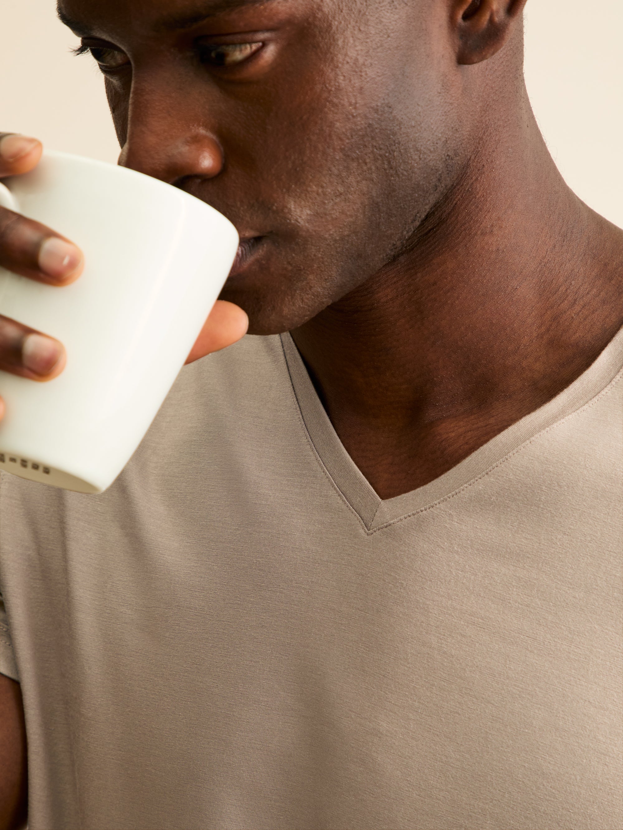 Men's V-Neck T-Shirt Basel Micro Modal Stretch Taupe