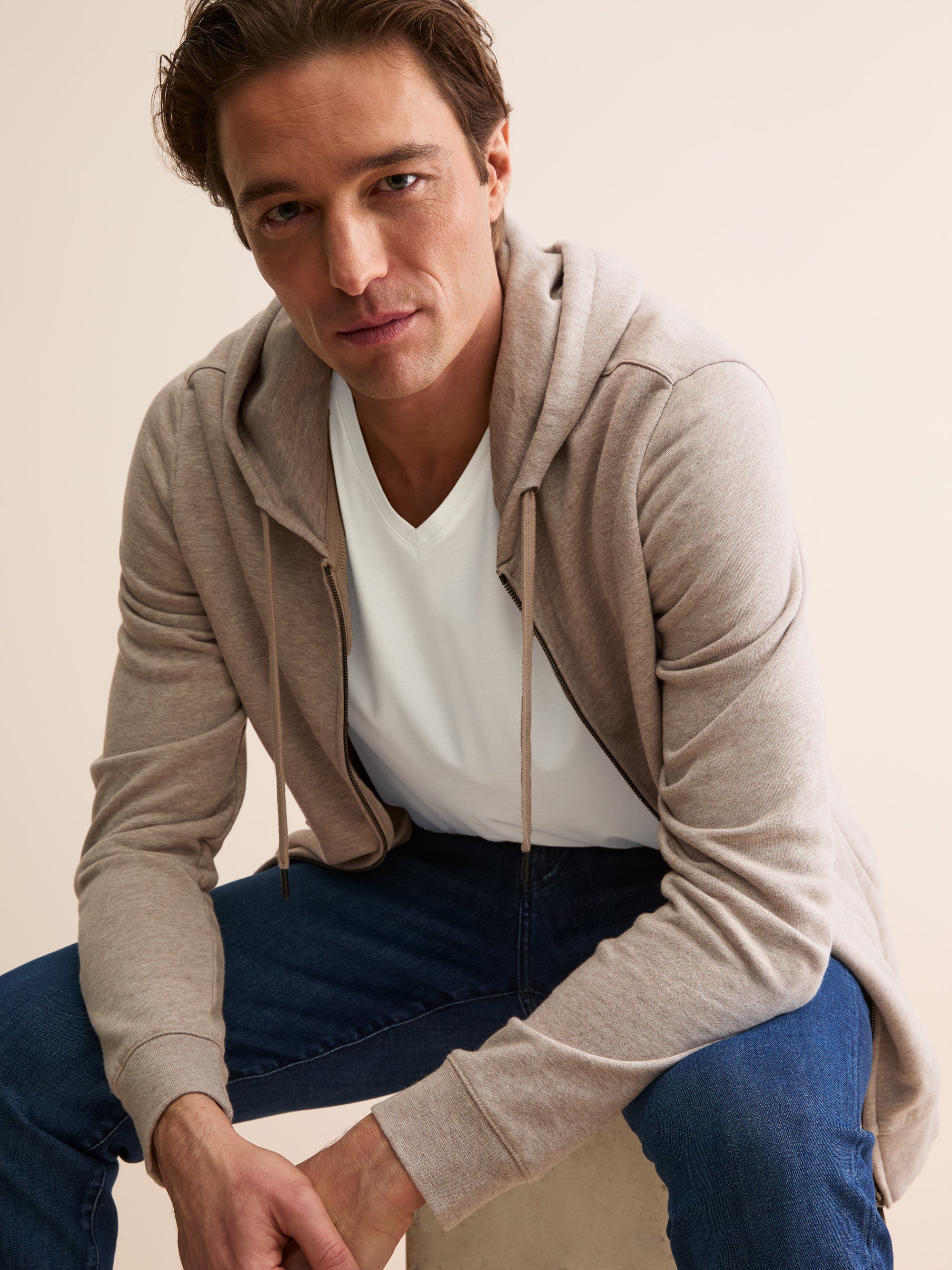 Men's V-Neck T-Shirt Basel Micro Modal Stretch Vanilla