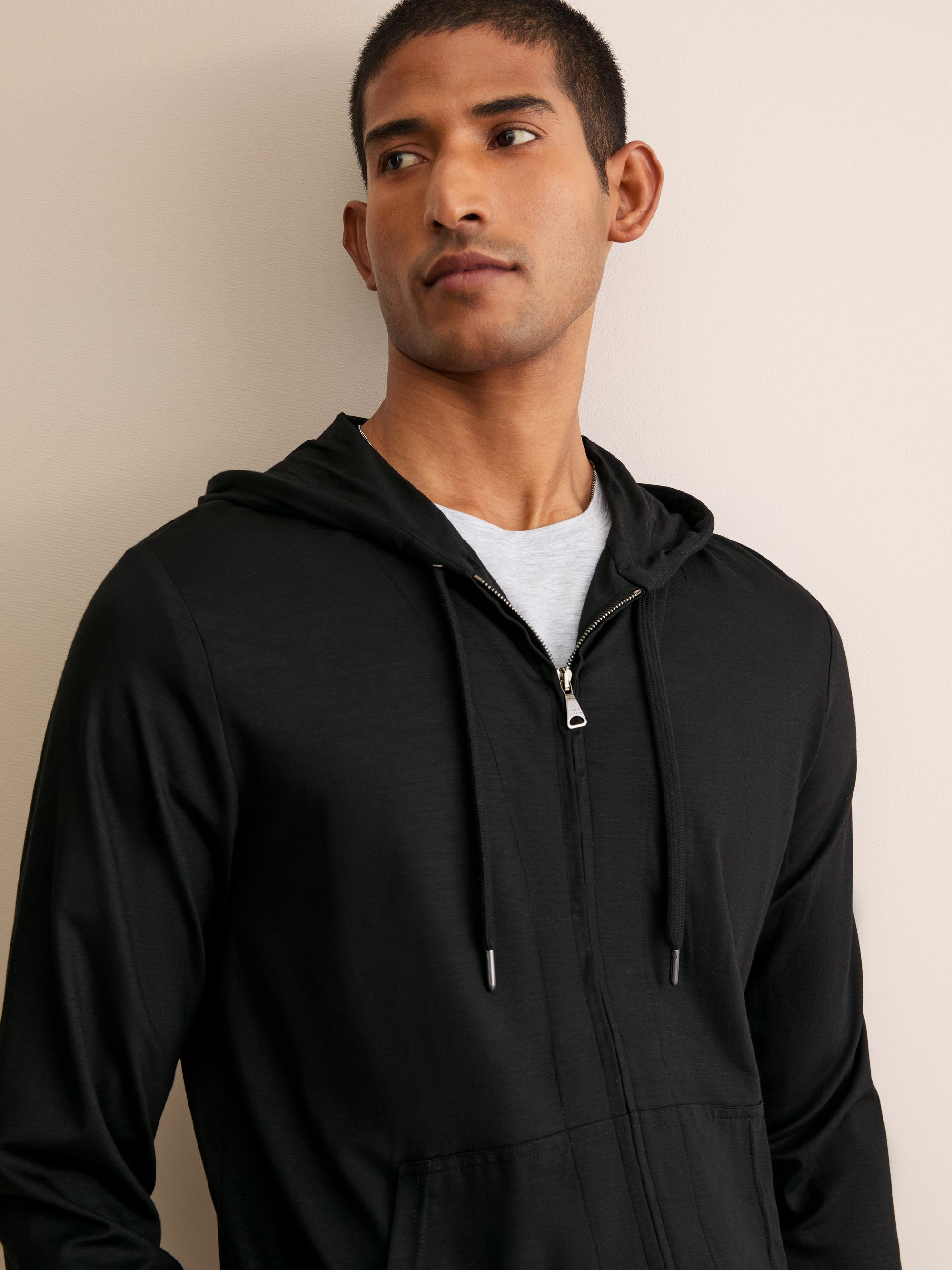 Men's Zip Up Hoodie Basel Micro Modal Stretch Black