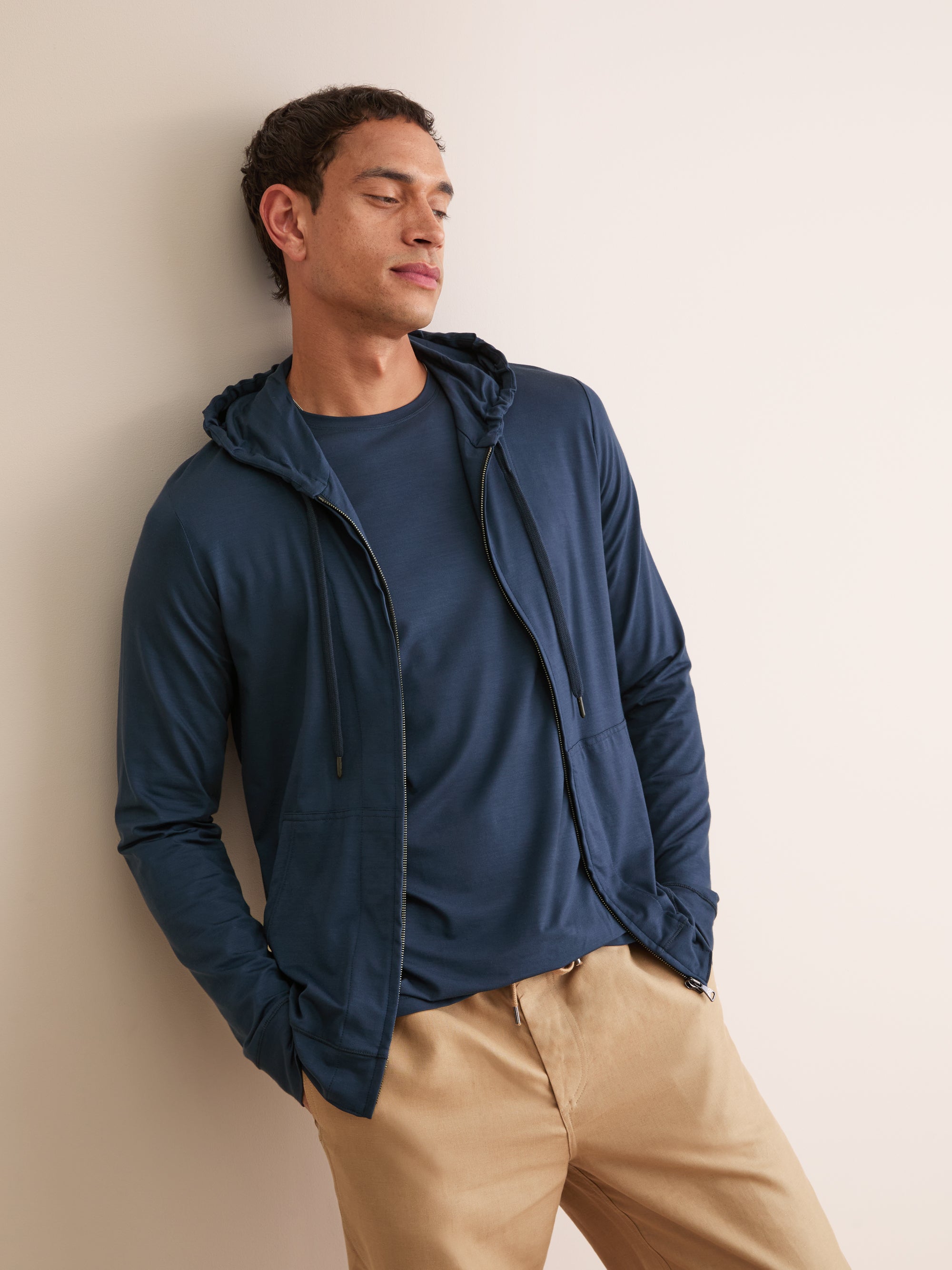 Men's Zip Up Hoodie Basel Micro Modal Stretch Navy