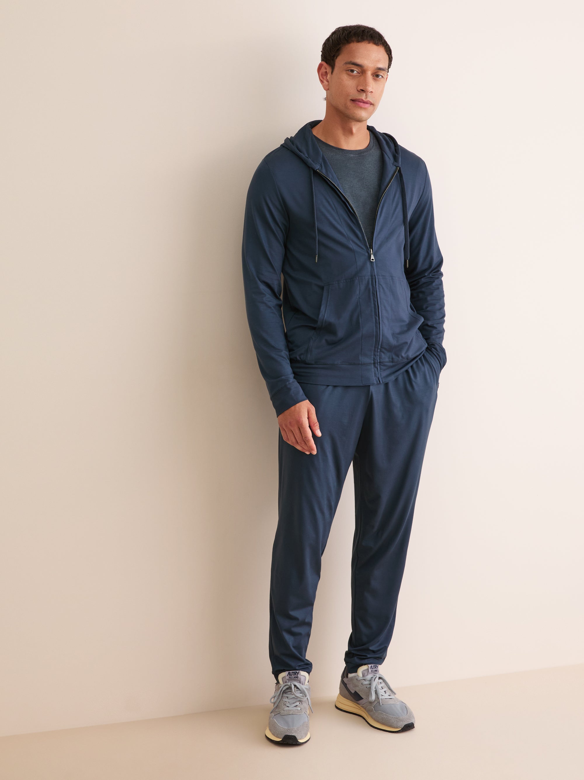 Men's Zip Up Hoodie Basel Micro Modal Stretch Navy