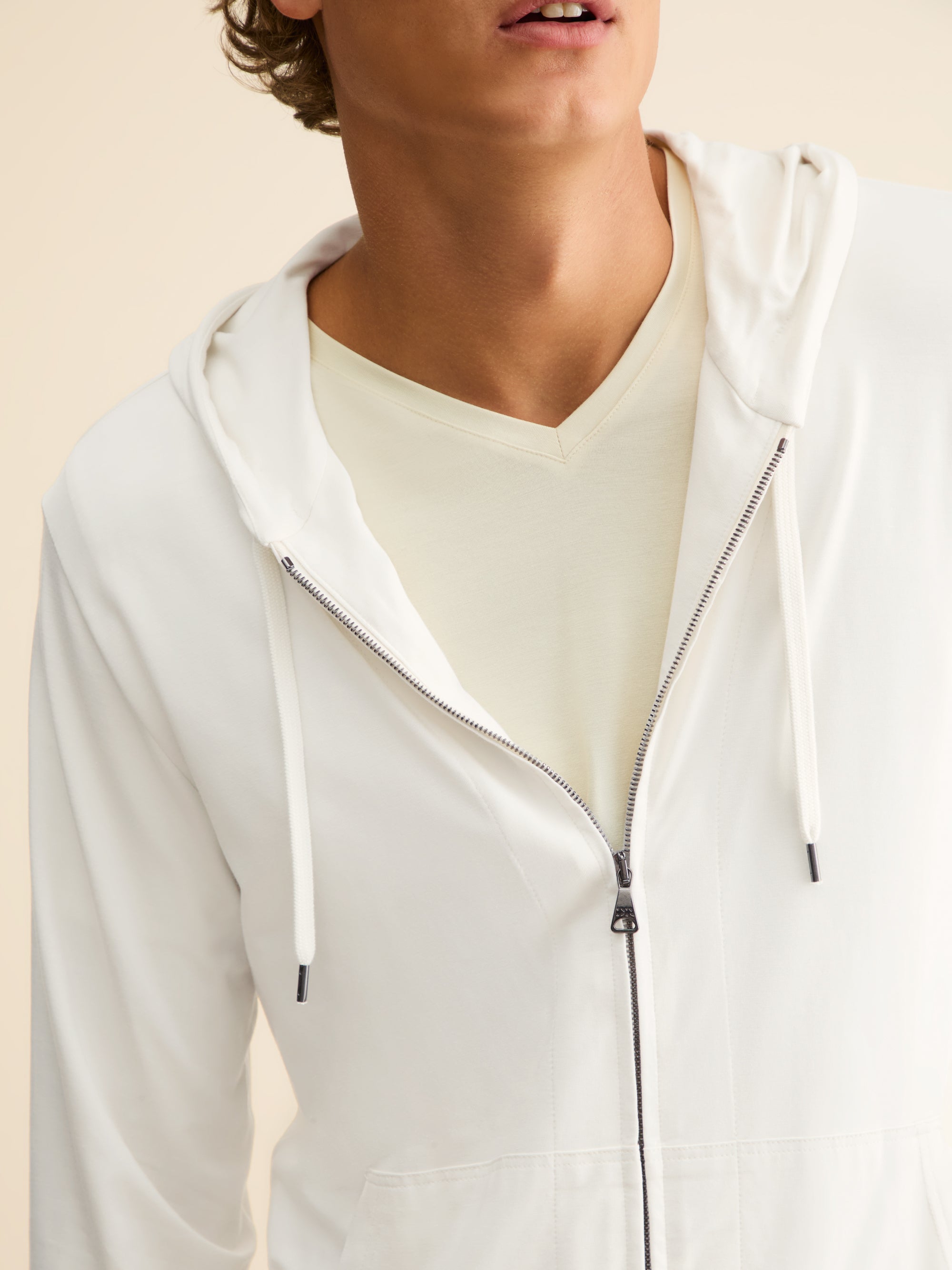 Men's Zip Up Hoodie Basel Micro Modal Stretch Vanilla | Derek Rose