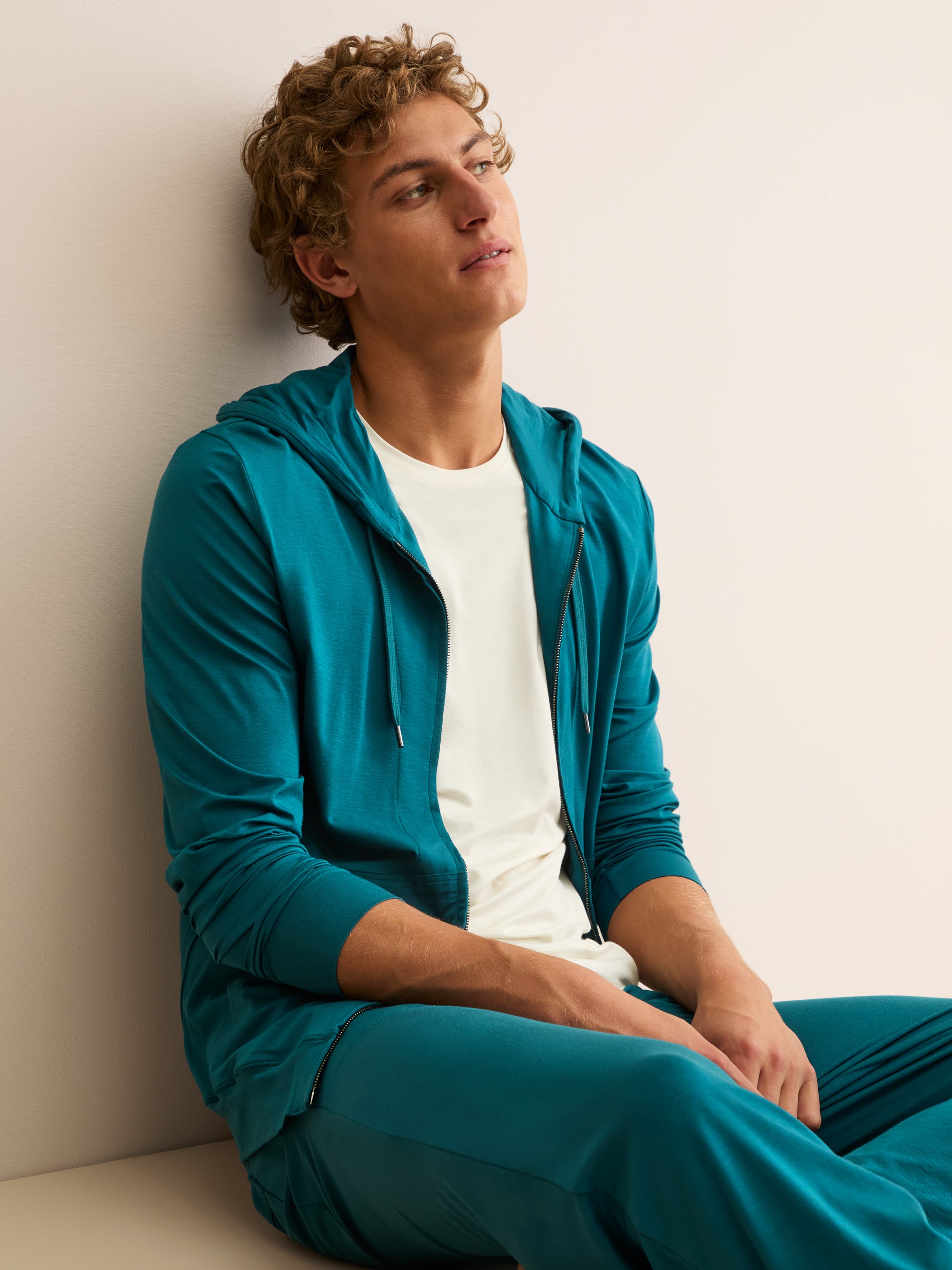 Men's Zip Up Hoodie Basel Micro Modal Stretch Teal