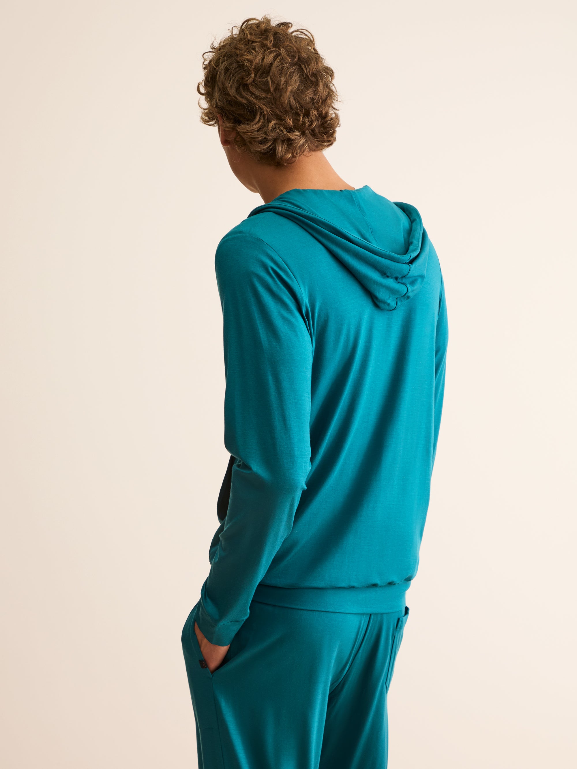 Men's Zip Up Hoodie Basel Micro Modal Stretch Teal