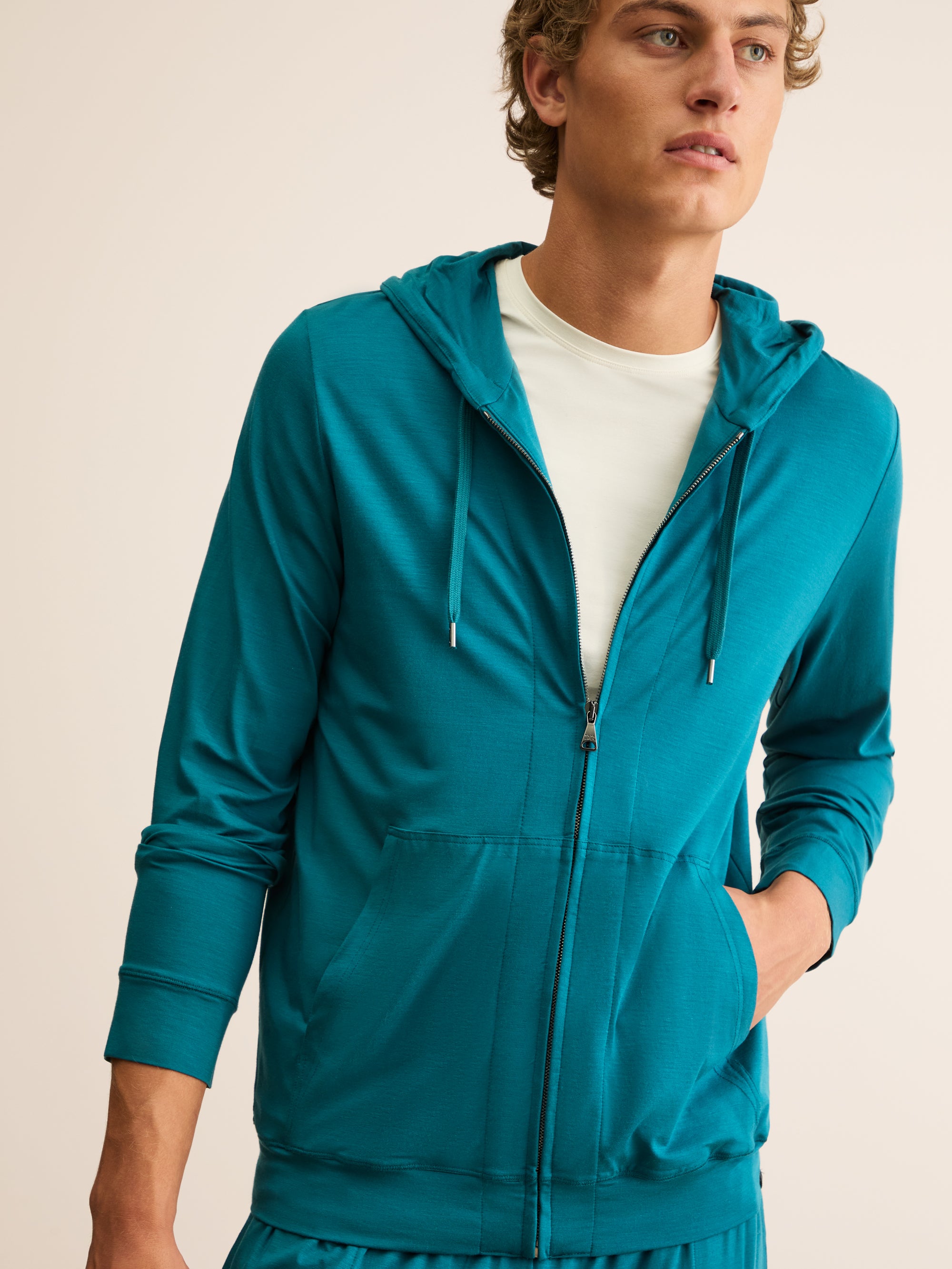 Men's Basel Micro Modal Zip Hoodie Teal | Derek Rose