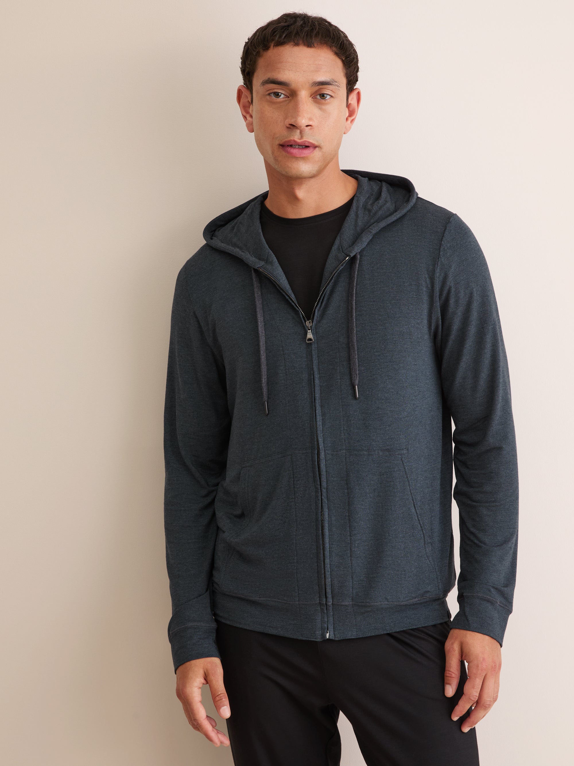 Men's Marlowe Micro Modal Zip Up Hoodie in Anthracite | Derek Rose