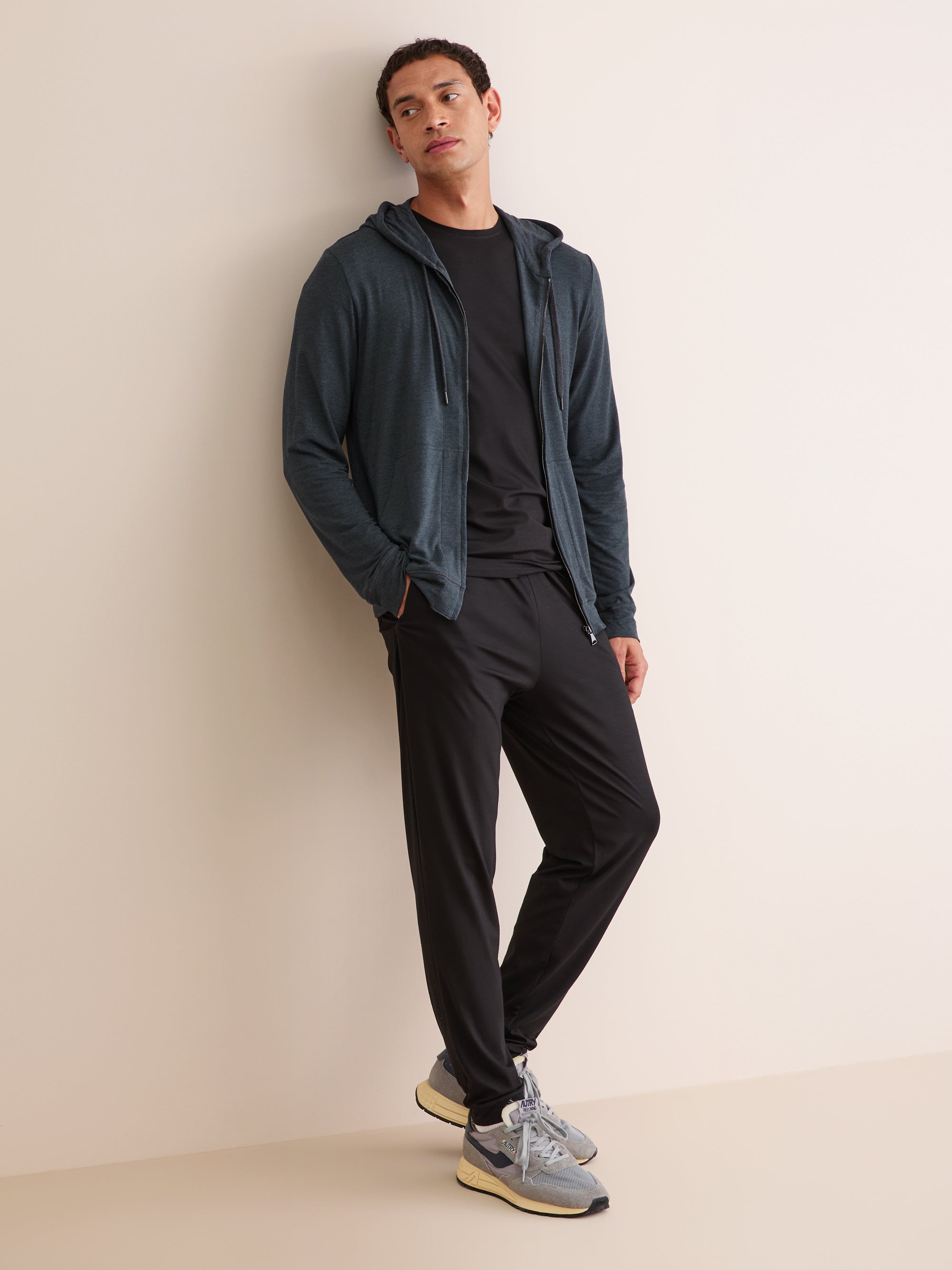 Men's Marlowe Micro Modal Zip Up Hoodie in Anthracite | Derek Rose