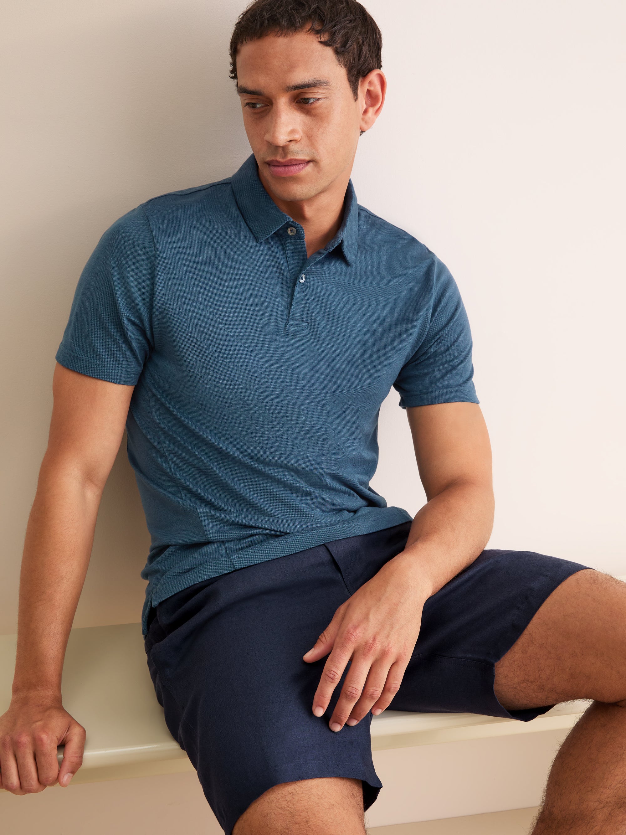 Men's Polo Shirt Ramsay Pique Cotton Lyocell Denim
