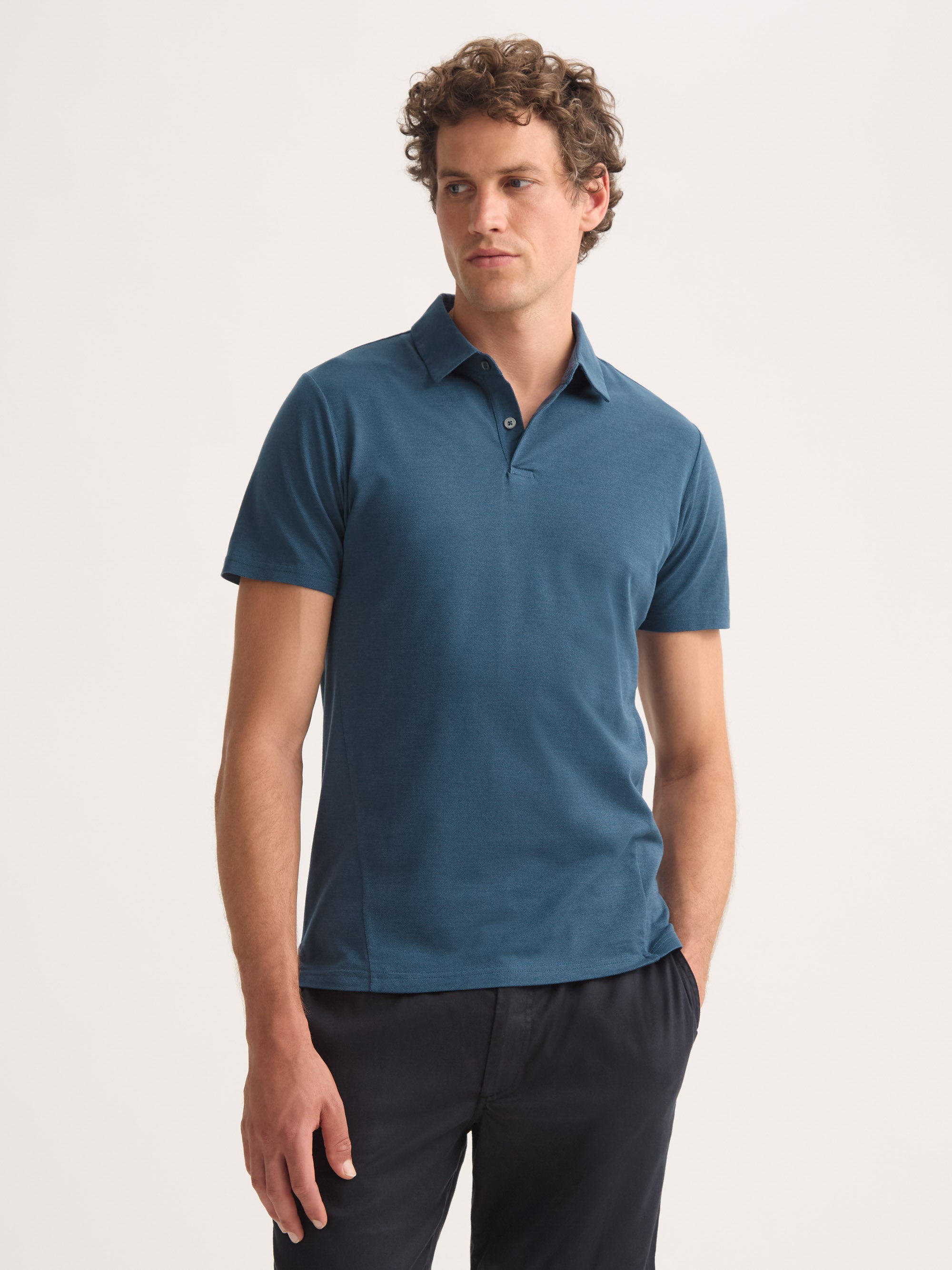 Men's Polo Shirt Ramsay Pique Cotton Lyocell Denim