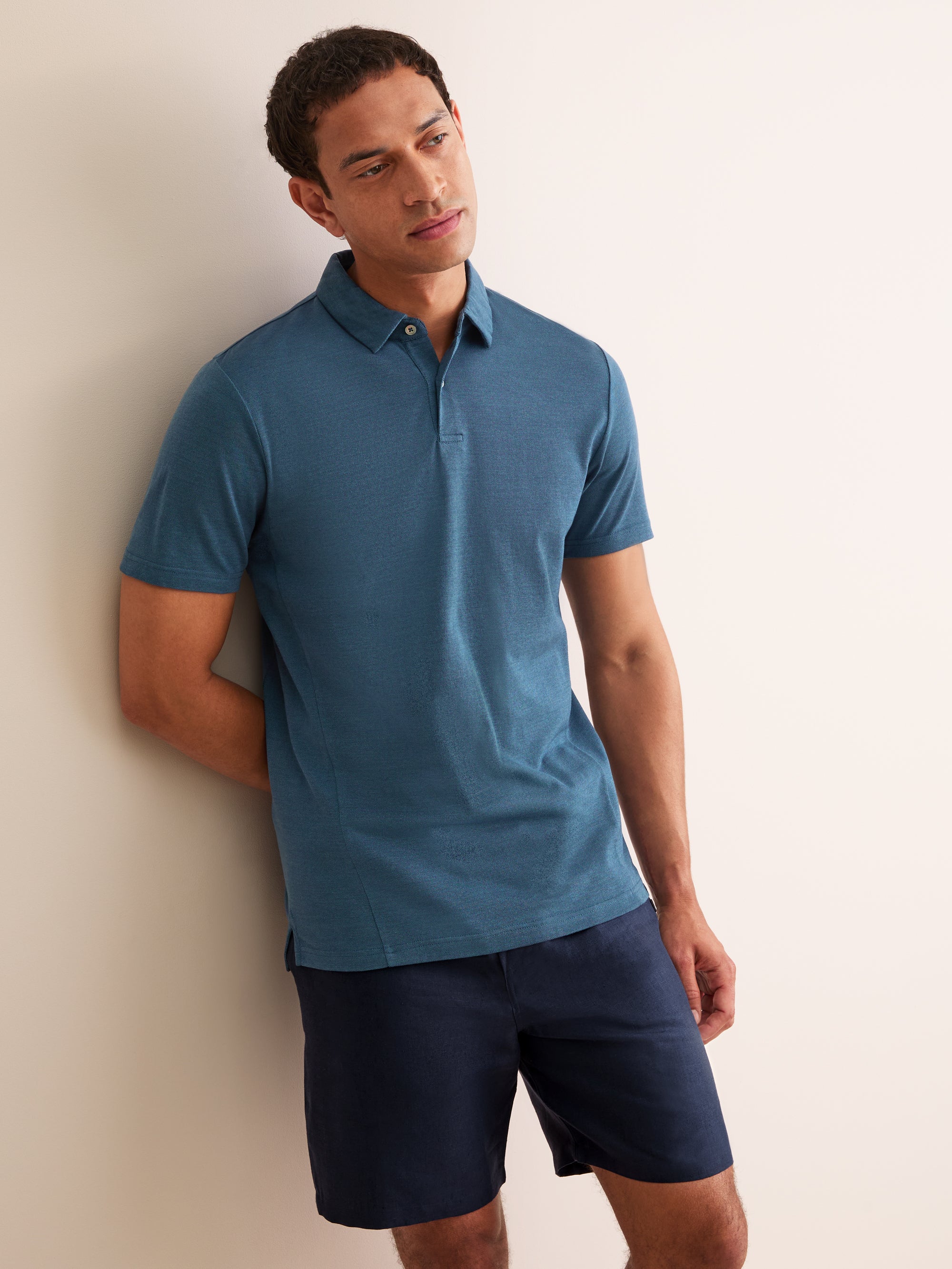 Men's Polo Shirt Ramsay Pique Cotton Lyocell Denim