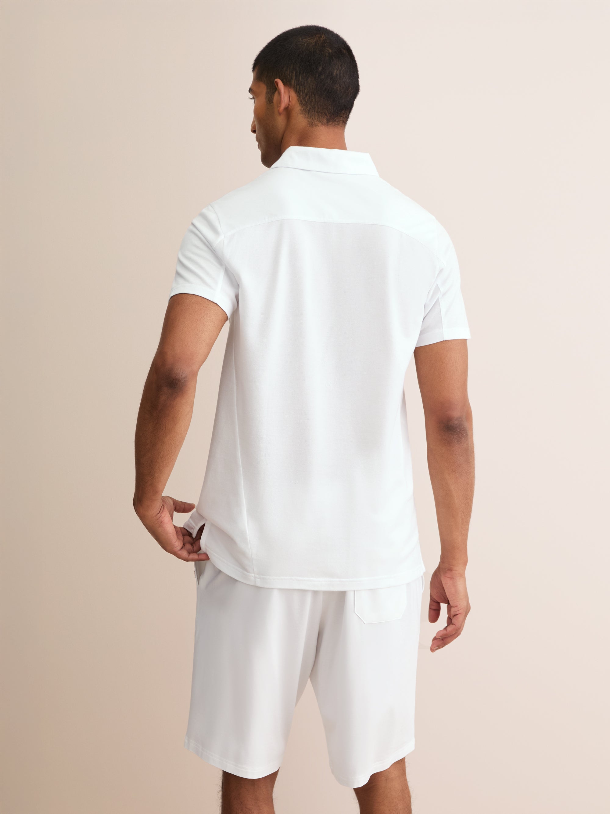 Men's Ramsay Piqué Cotton Lyocell Polo Shirt White | Derek Rose