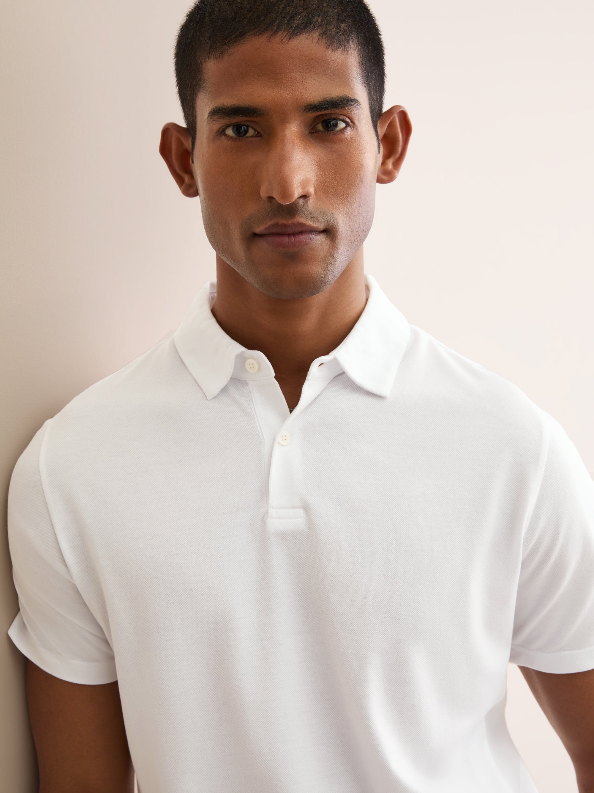 Men's Ramsay Piqué Cotton Lyocell Polo Shirt White | Derek Rose