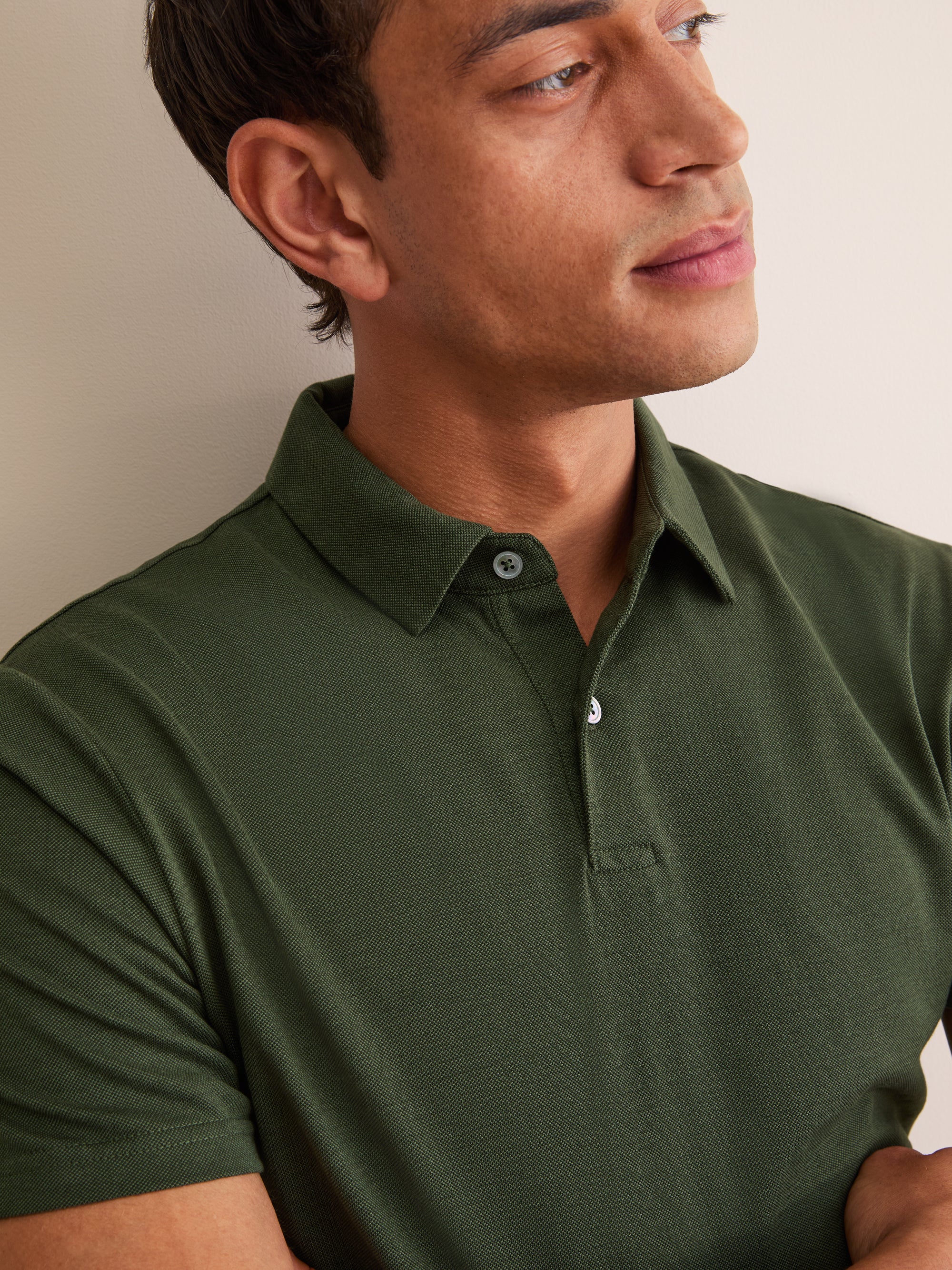 Men's Ramsay Piqué Cotton Lyocell Polo Shirt Green | Derek Rose