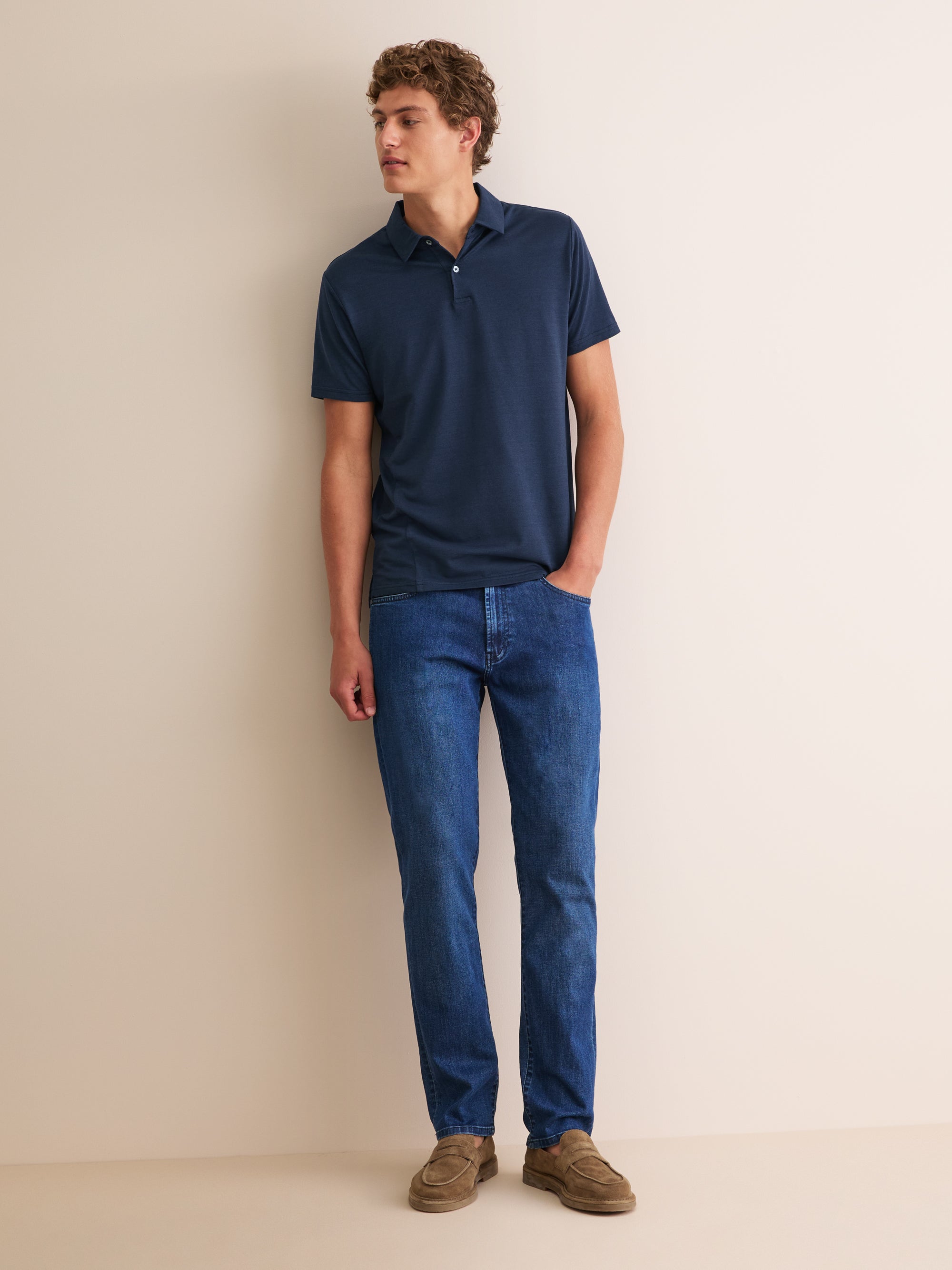 Men's Polo Shirt Ramsay Pique Cotton Lyocell Navy