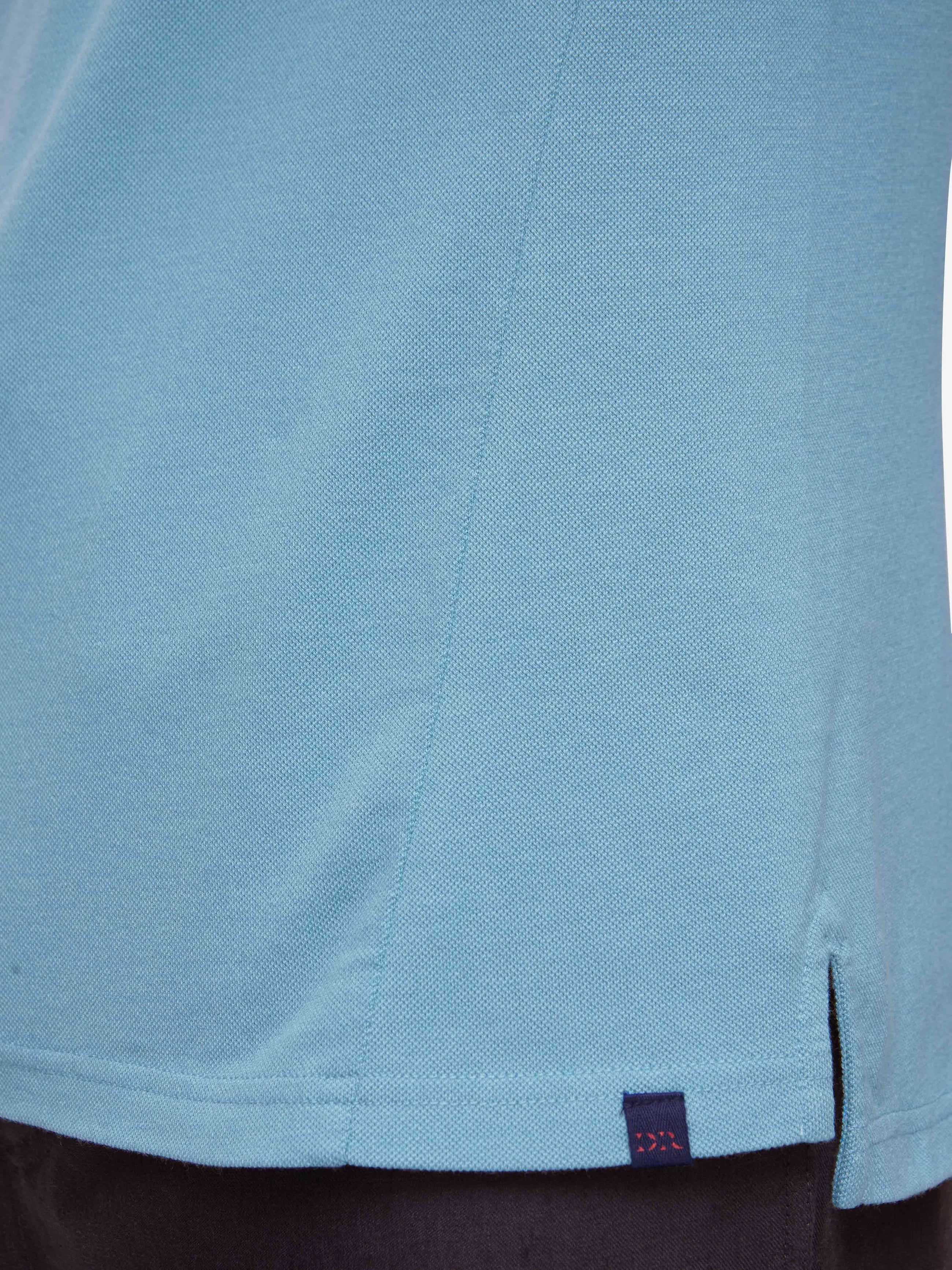 Men's Long Sleeve Polo Shirt Ramsay 4 Pique Cotton Tencel Blue
