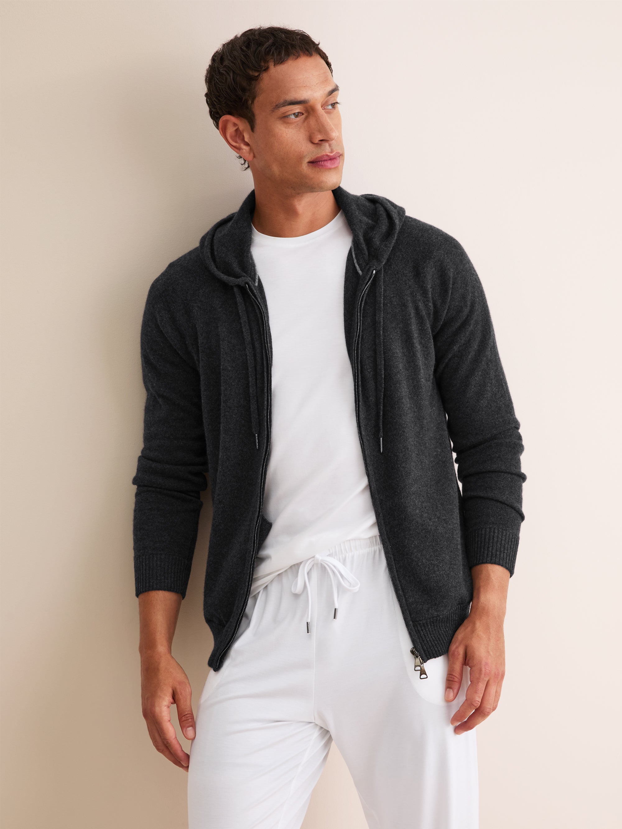 Men's Zip Up Hoodie Finley Cashmere Charcoal