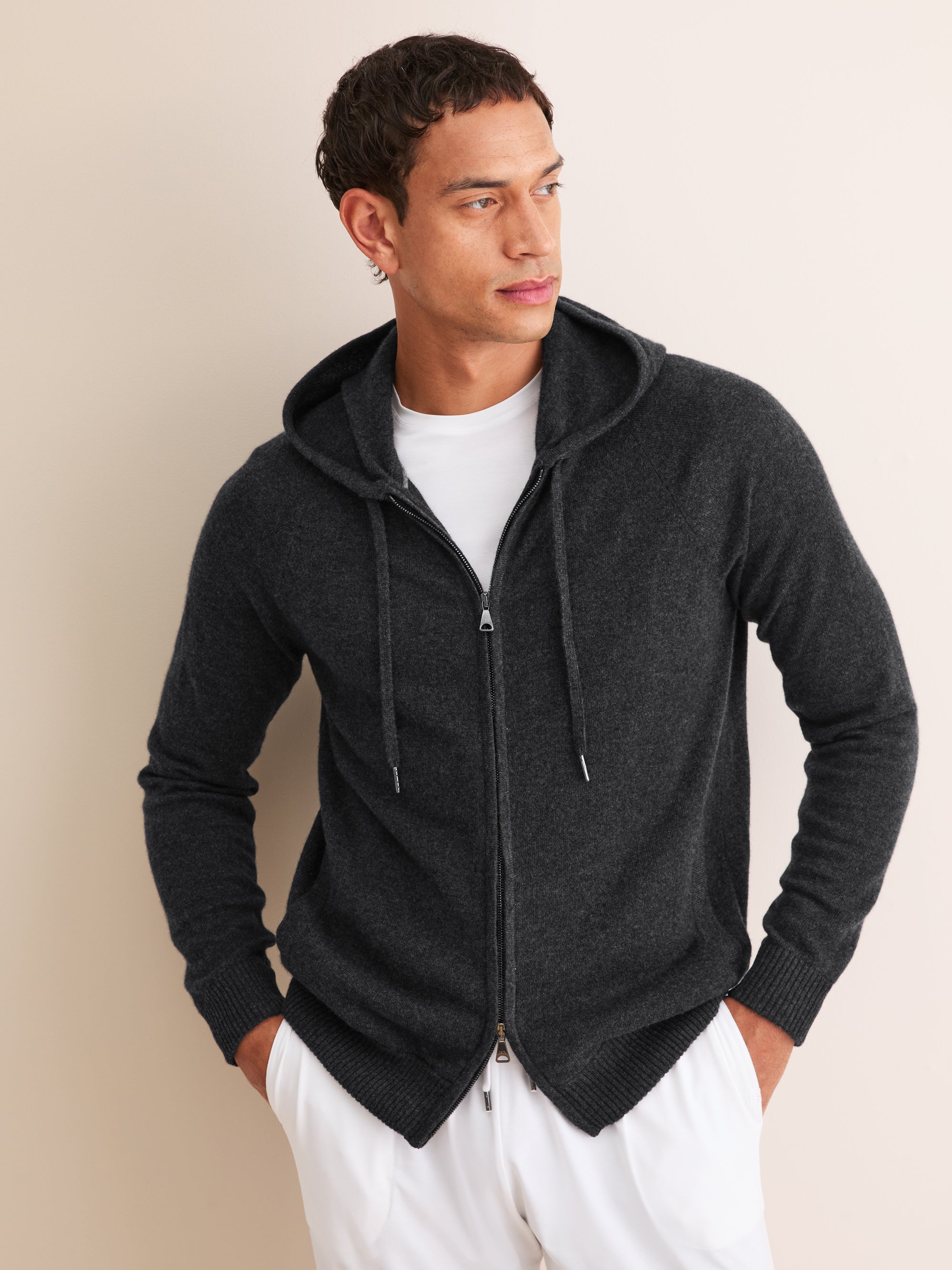 Men's Zip Up Hoodie Finley Cashmere Charcoal