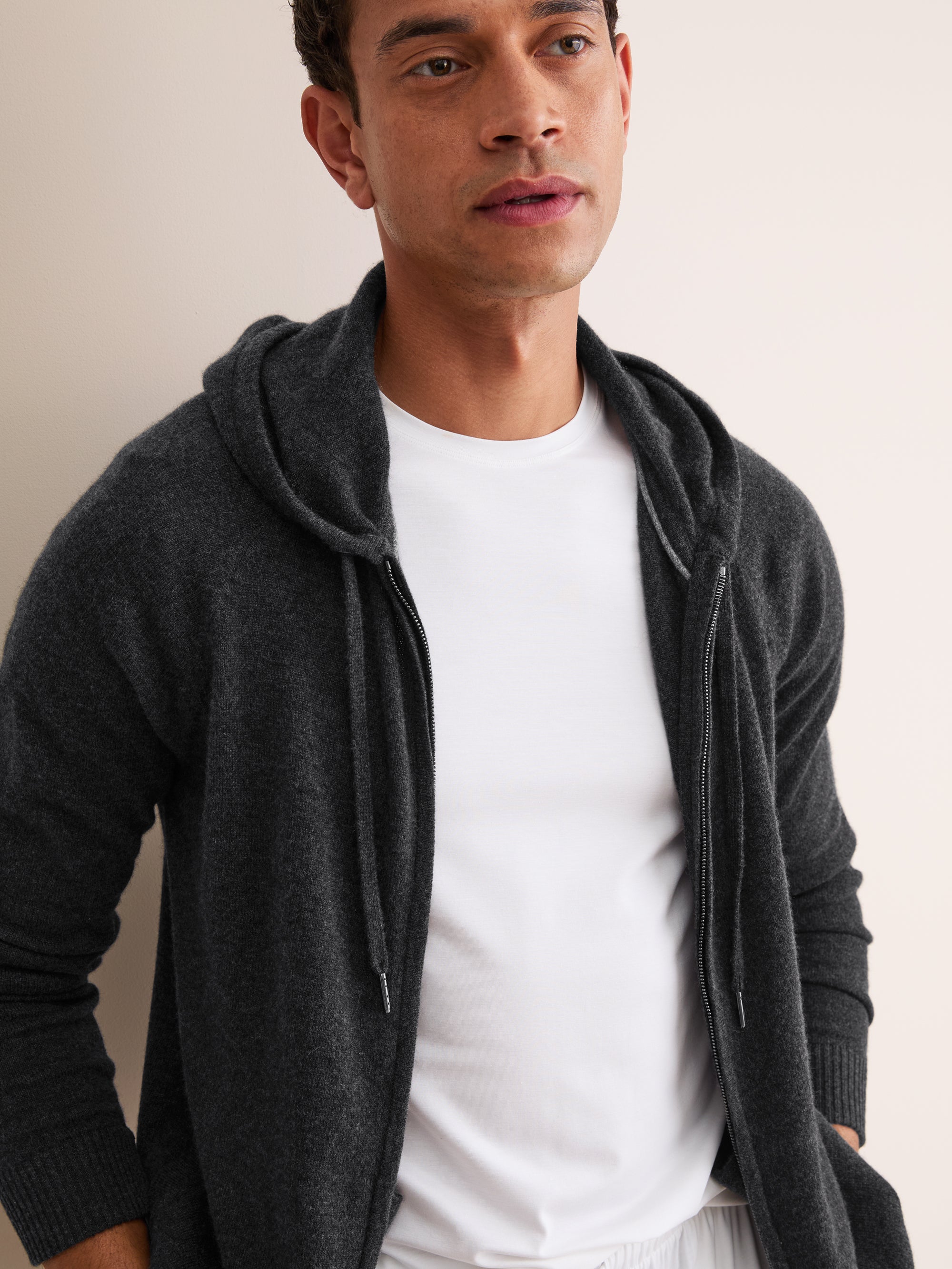 Men's Zip Up Hoodie Finley Cashmere Charcoal