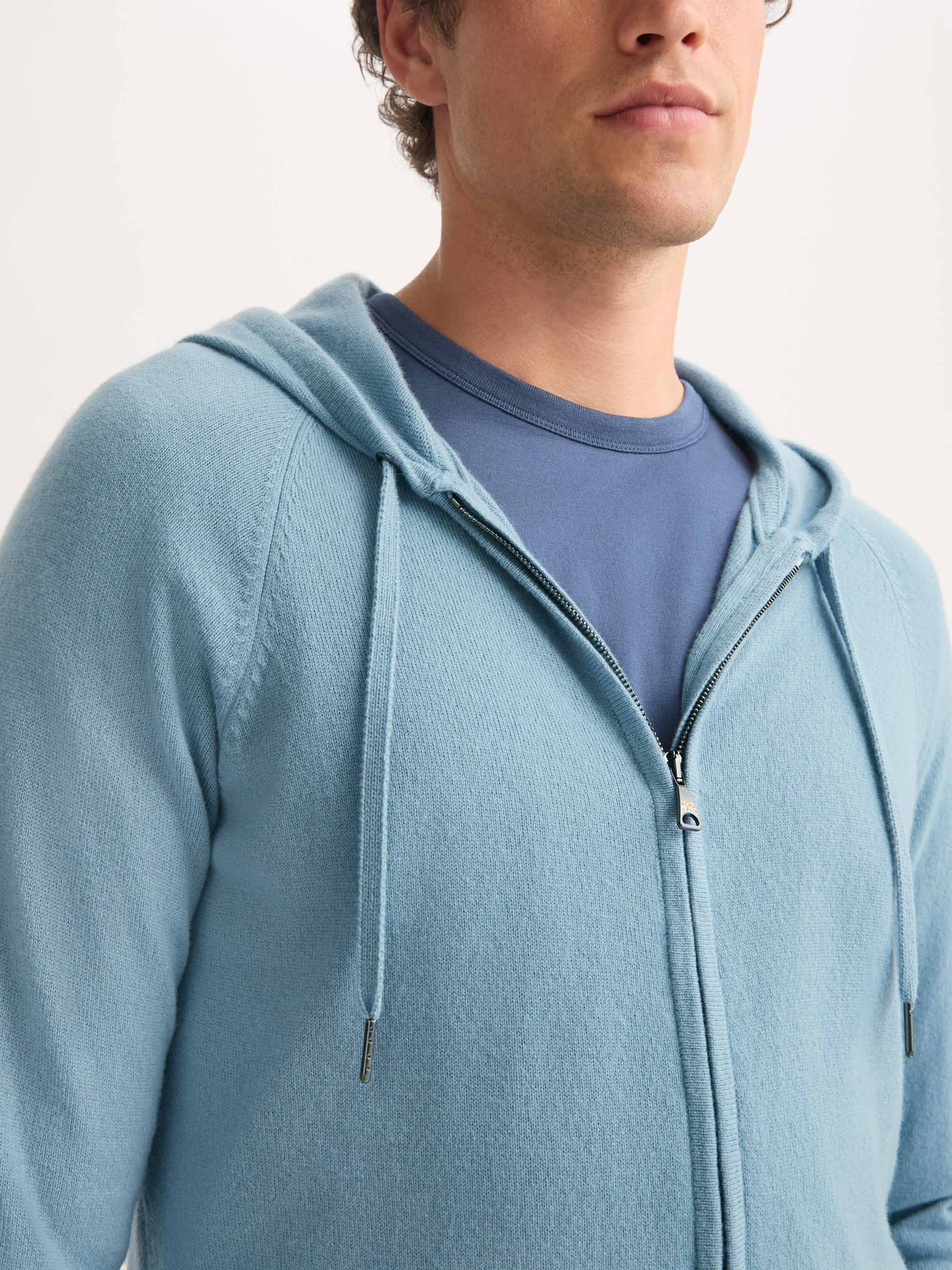 Men's Zip Up Hoodie Finley Cashmere Stone Blue | Derek Rose