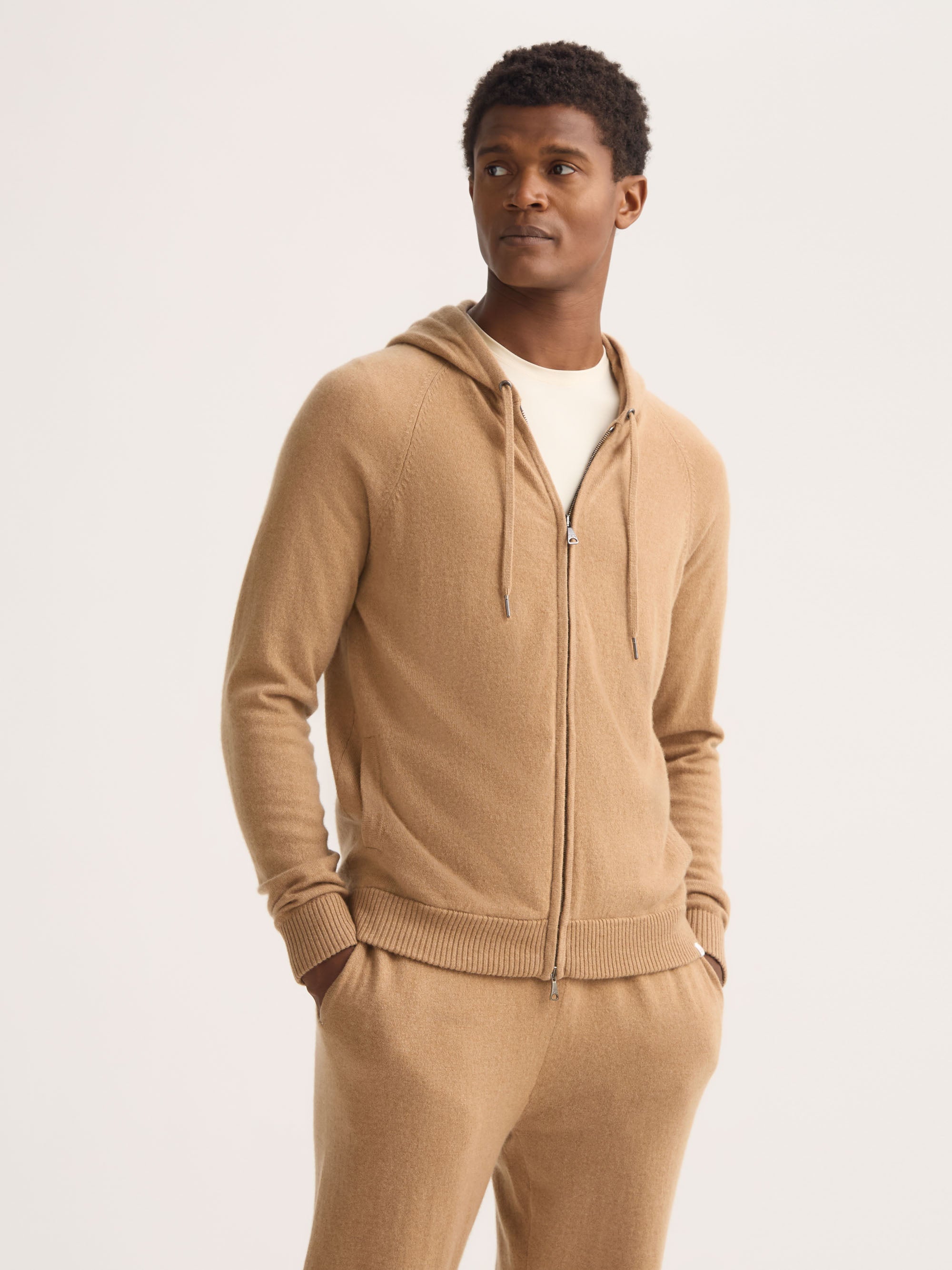 Men's Finley Cashmere Zip Up Hoodie in Camel | Derek Rose