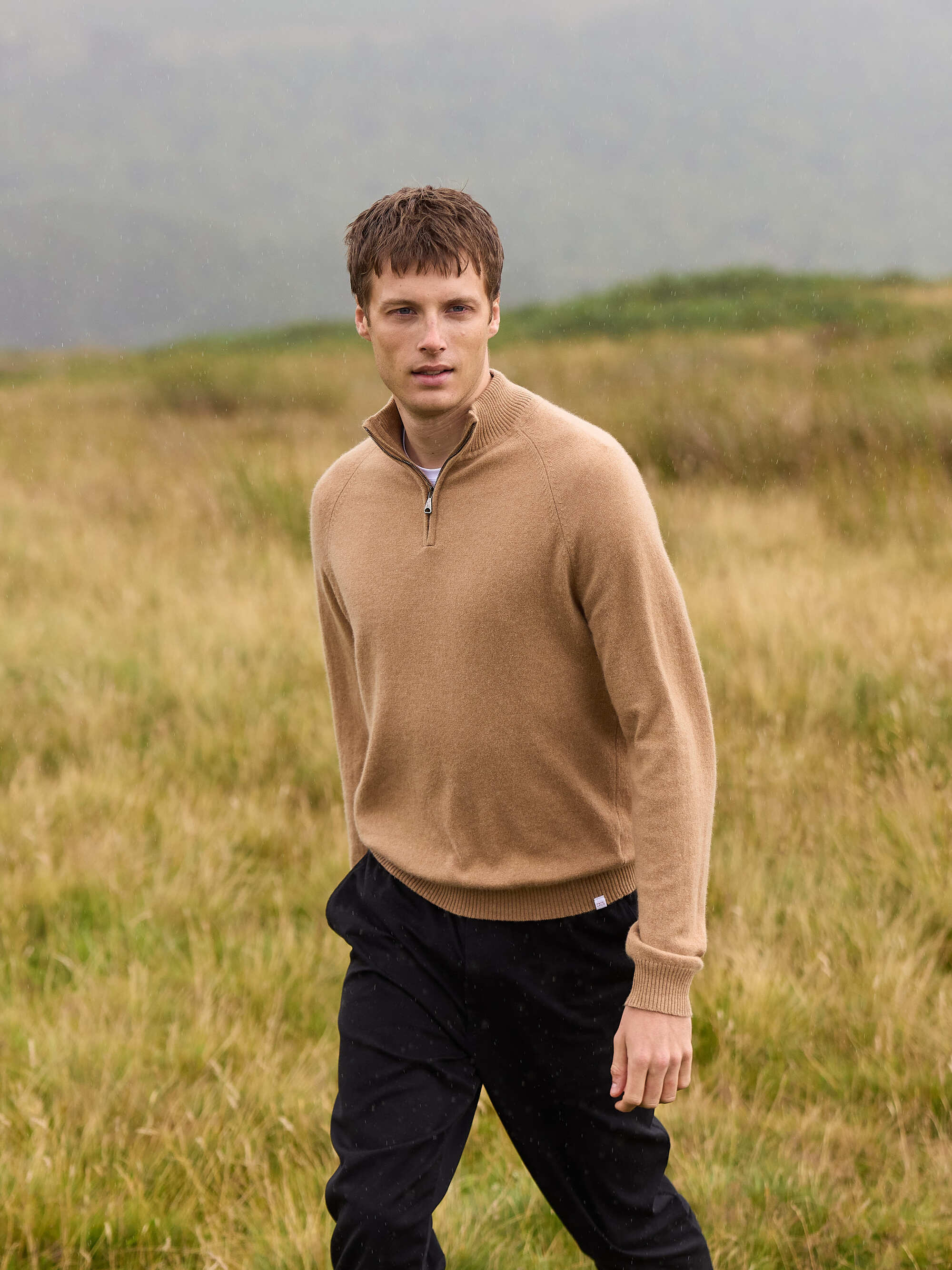 Men's Half-Zip Sweater Finley Cashmere Camel