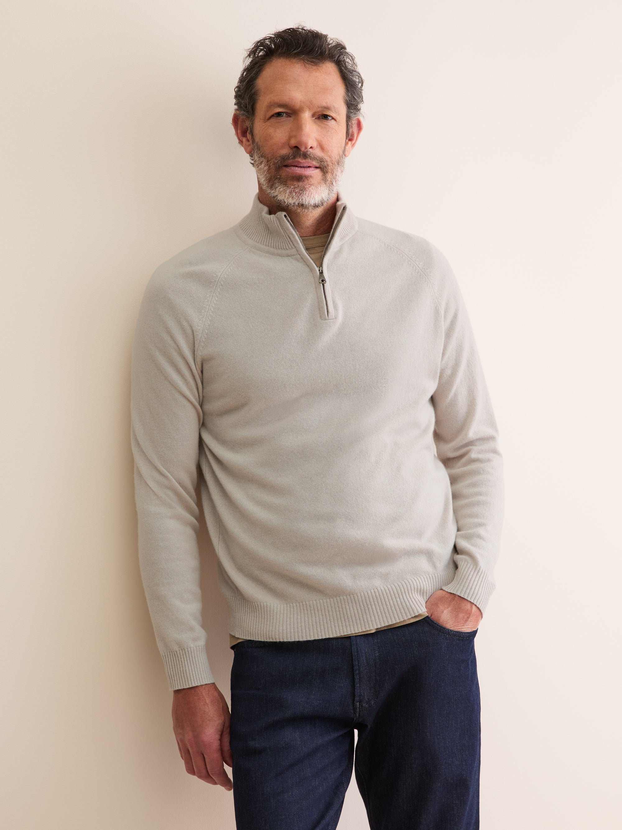 Men's Half-Zip Sweater Finley Cashmere Ash Grey