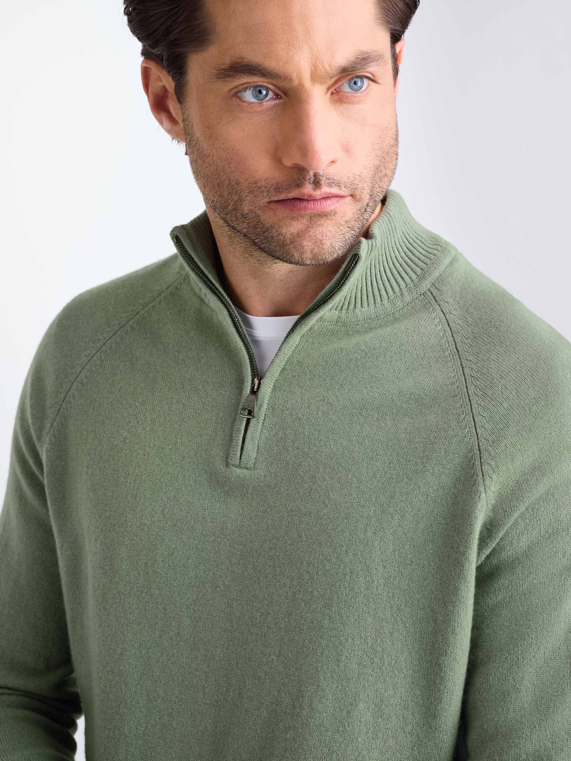 Men's Half-Zip Sweater Finley Cashmere Sage Green