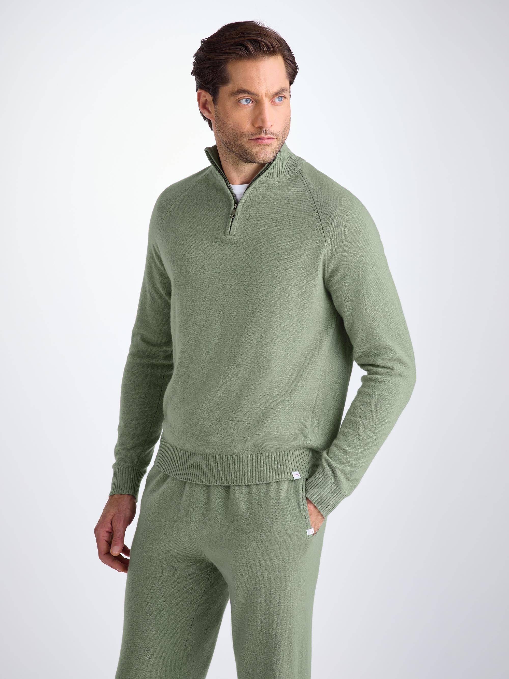 Men's Half-Zip Sweater Finley Cashmere Sage Green