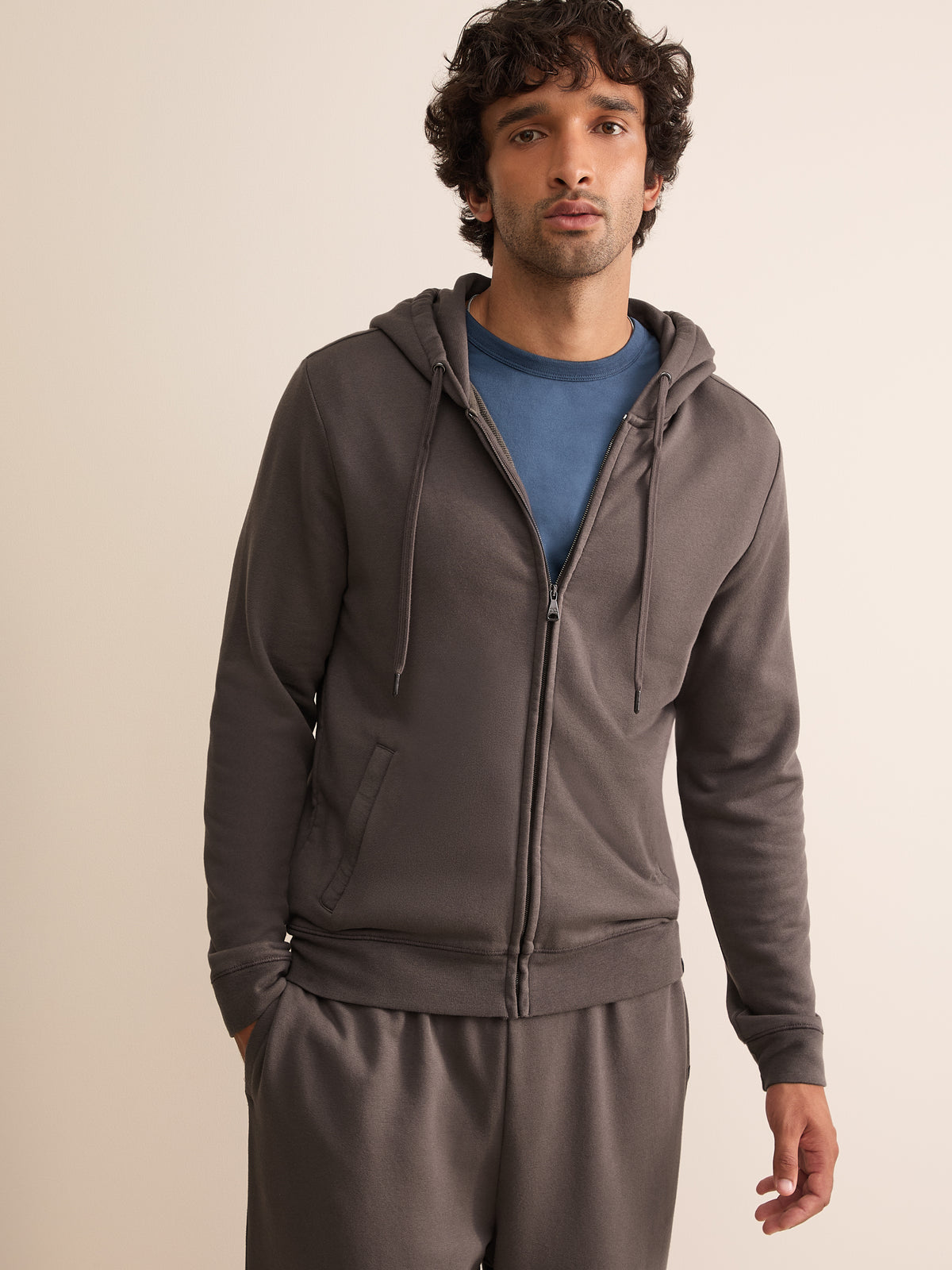Harley Cotton Modal Zip Up Hoodie Espresso Brown